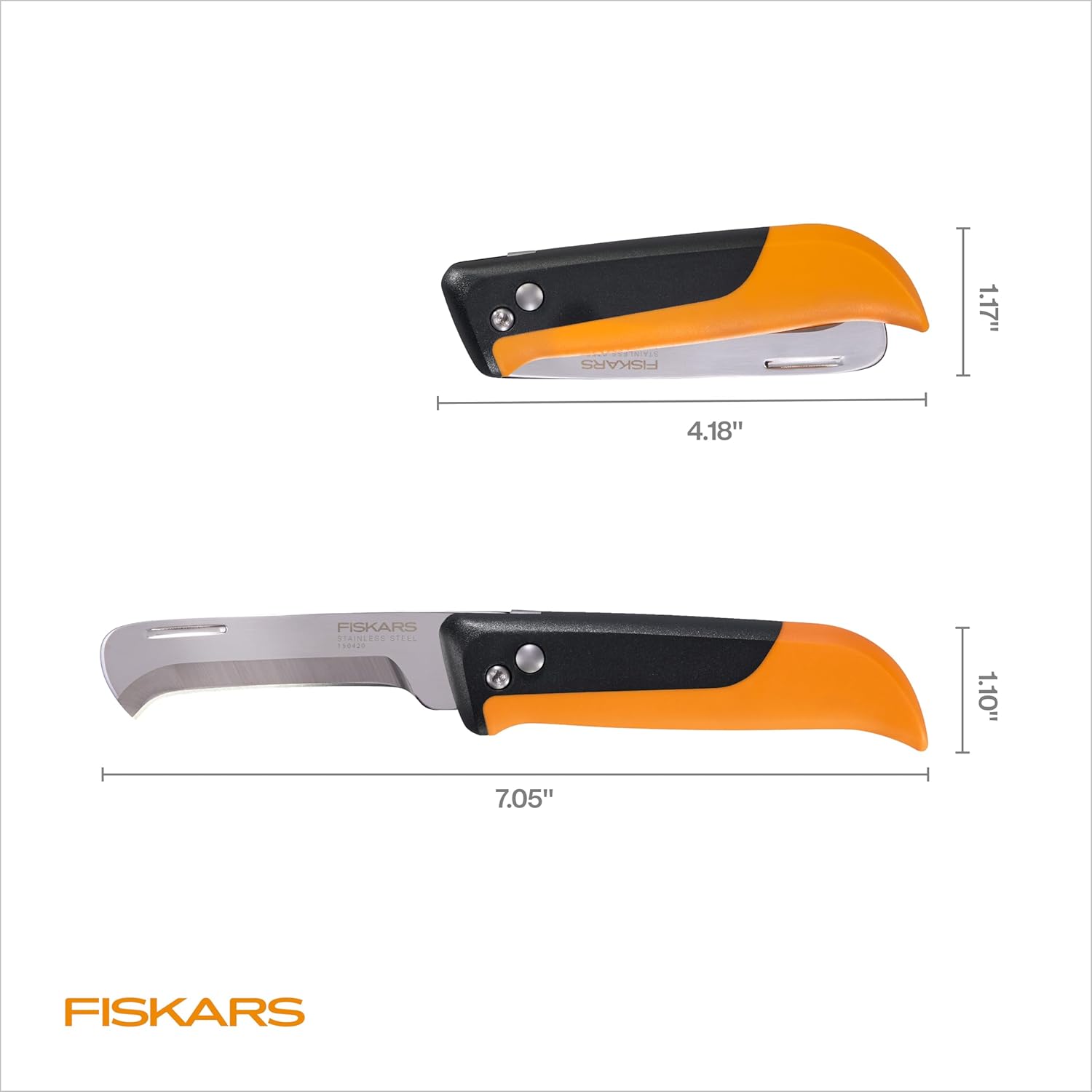 Fiskars Folding Produce Knife, Gardening Tool for Harvesting Produce with Foldable Ergonomic Design, Stainless Steel Curved Blade, Orange