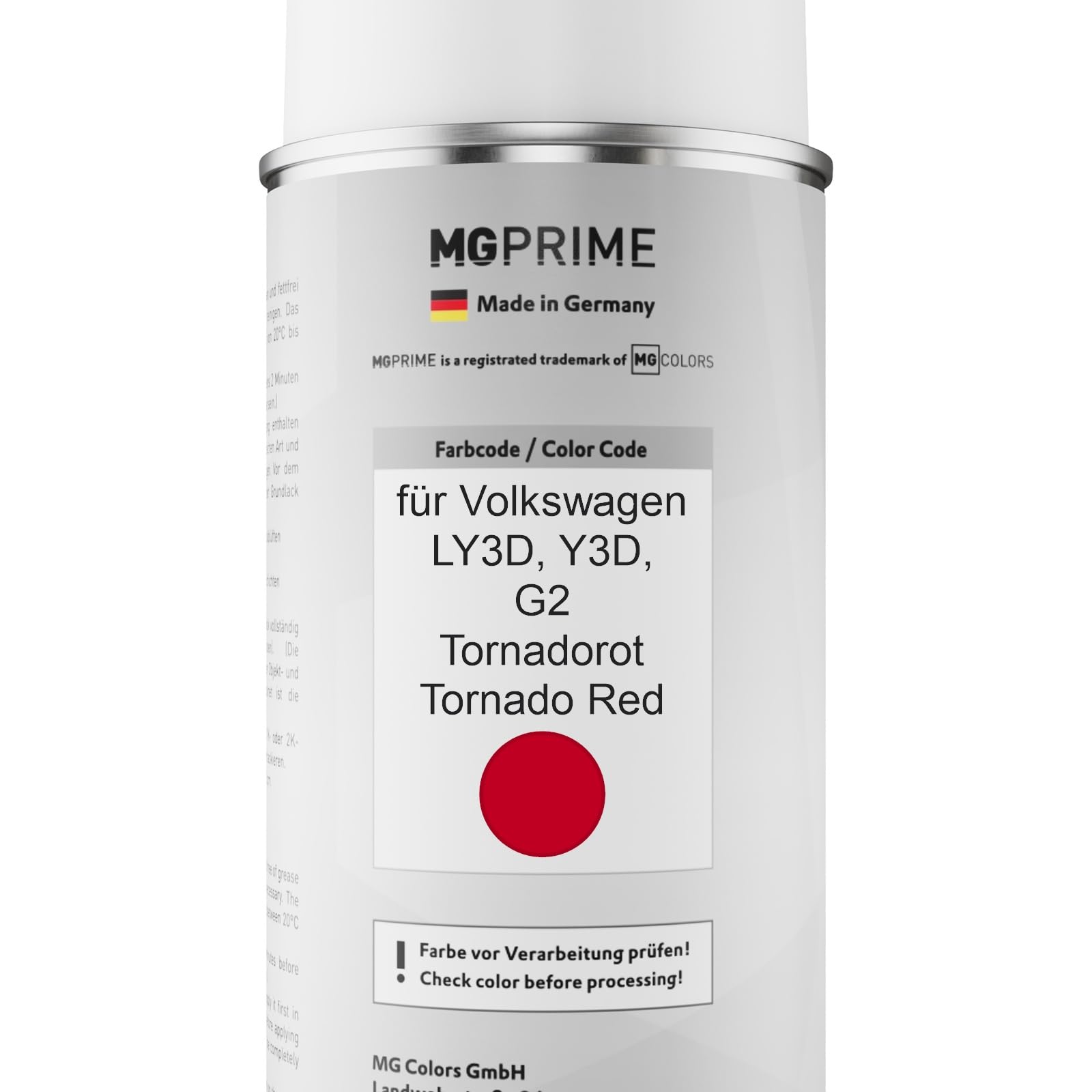 MG PRIME Vernice per auto Kit bombolette spray 2K per Volkswagen VW LY3D / Y3D / G2 Tornadorot/Tornado Red Bomboletta a spruzzo vernice di base 2 componenti vernice trasparente