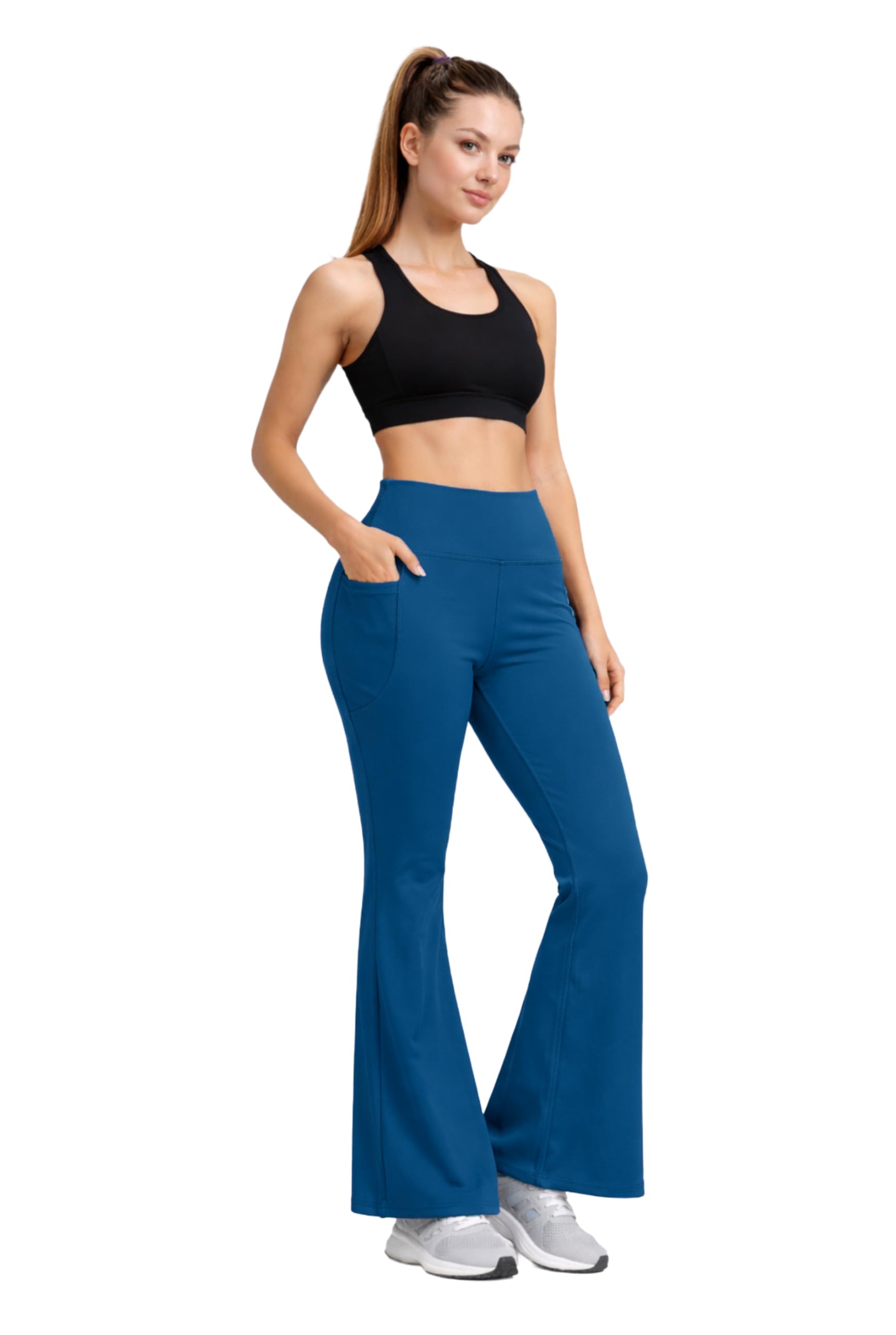 poojaran saree Women’s Bell Bottom Workout Pants | High Waist Flared Gym Leggings with Pocket | 4-Way Stretch Polyester Blend Yoga Pants for Running, Fitness-picture-38