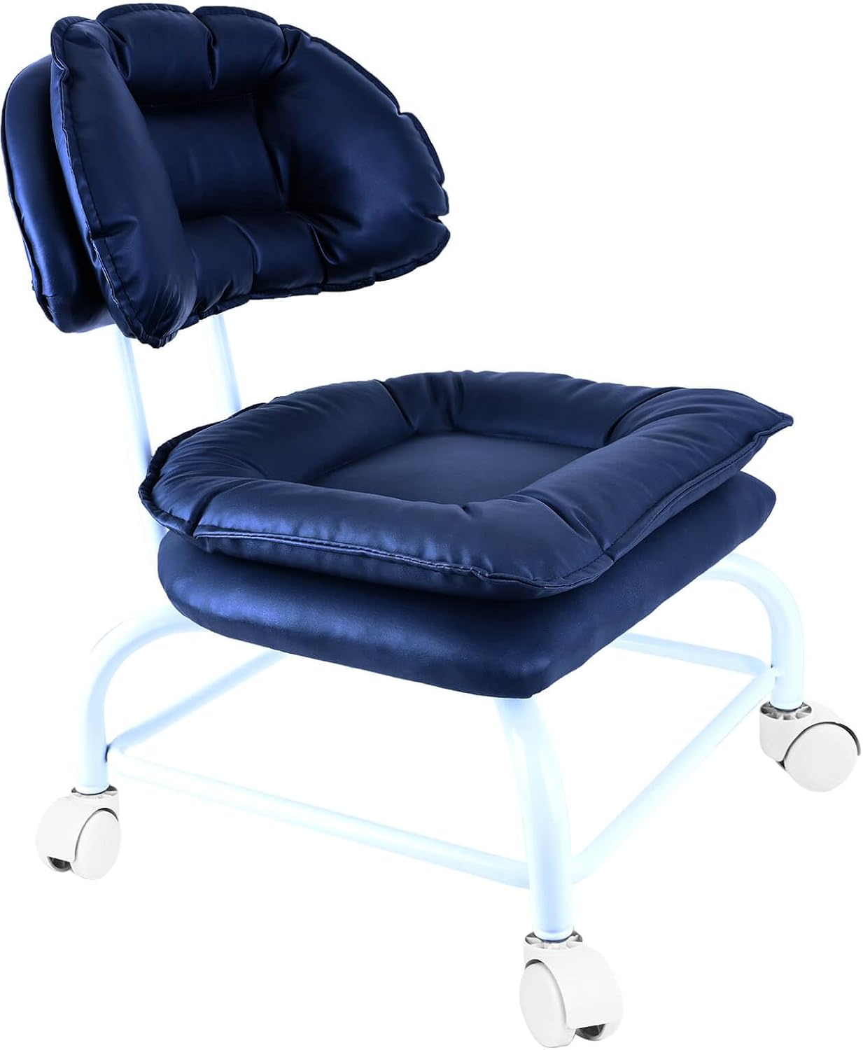 Rolling Stool Wide Seat with Back Rolling Chair with Wheels for Home Office Garage Shop Waterproof Roller Seat Durable Steel Stand Black Deep Black Middle