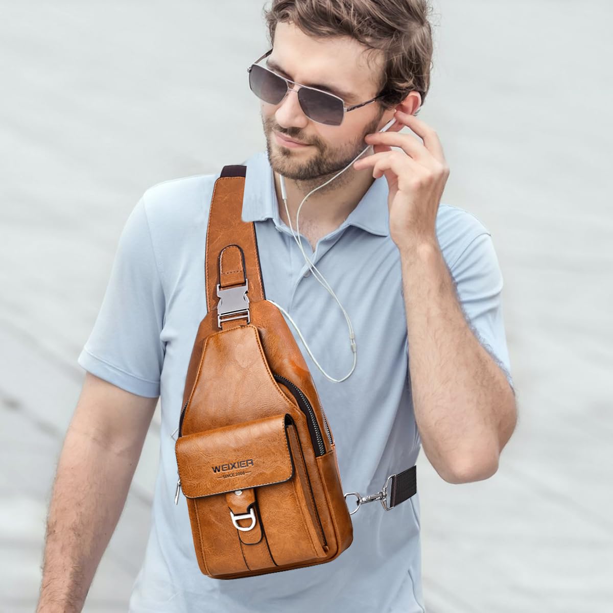 A-QMZL Borsello Uomo Tracolla Zaino Monospalla Uomo Pelle Borsa a Tracolla Uomo Piccolo Impermeabile Spalla Sling Bag Piccolo Crossbody Bag (Marrone chiaro2)