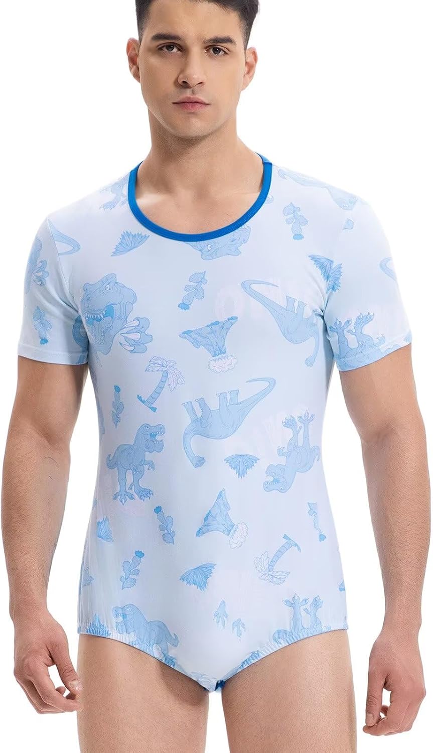 Landofgenie All-Over Print Onesie for Men Short Sleeve Bodysuit Cotton One Piece Jumpsuits