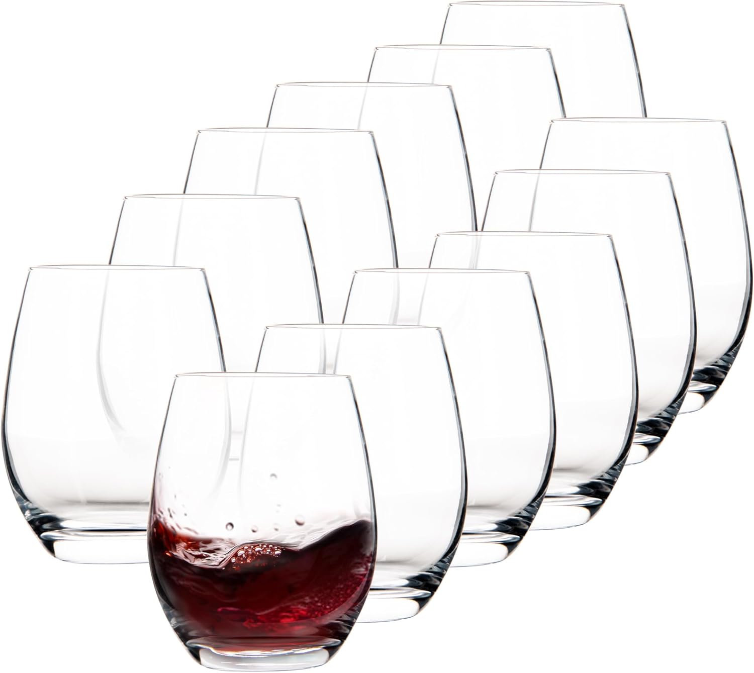 15oz Stemless Wine Glasses Set of 12, Durable Glassware, Dishwasher Safe for White/Red Wine, Cocktail, Juice - Modern Home & Party Use