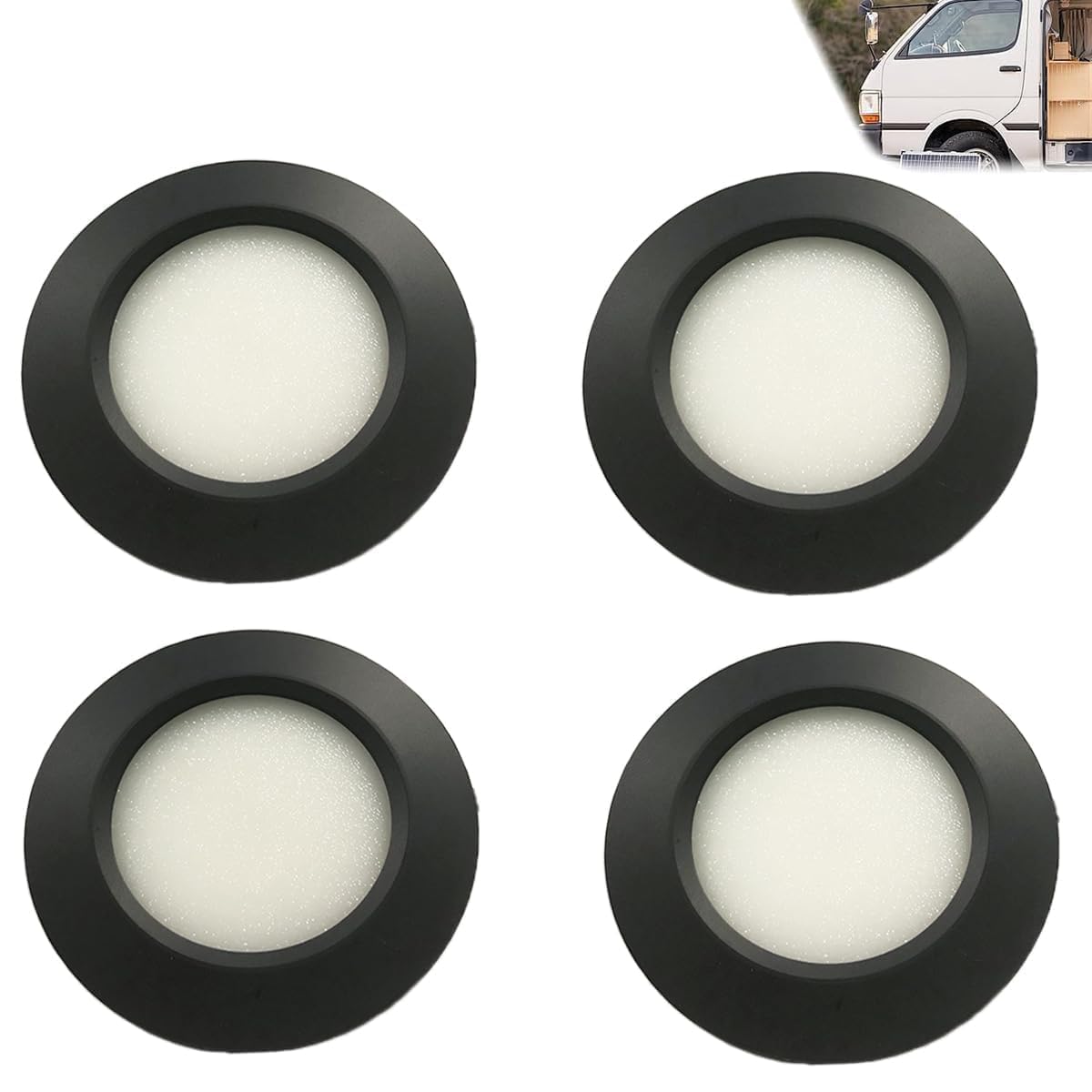4pcs 12V LED Spot Lights, Caravan Dimmable Interior Recessed Lights, Motorhome Roof Ceiling Mount Downlight, 3W Black Dome Lamp for RV Campervan Boat Yacht T4 T5 Camping Lighting 3000K Warm White