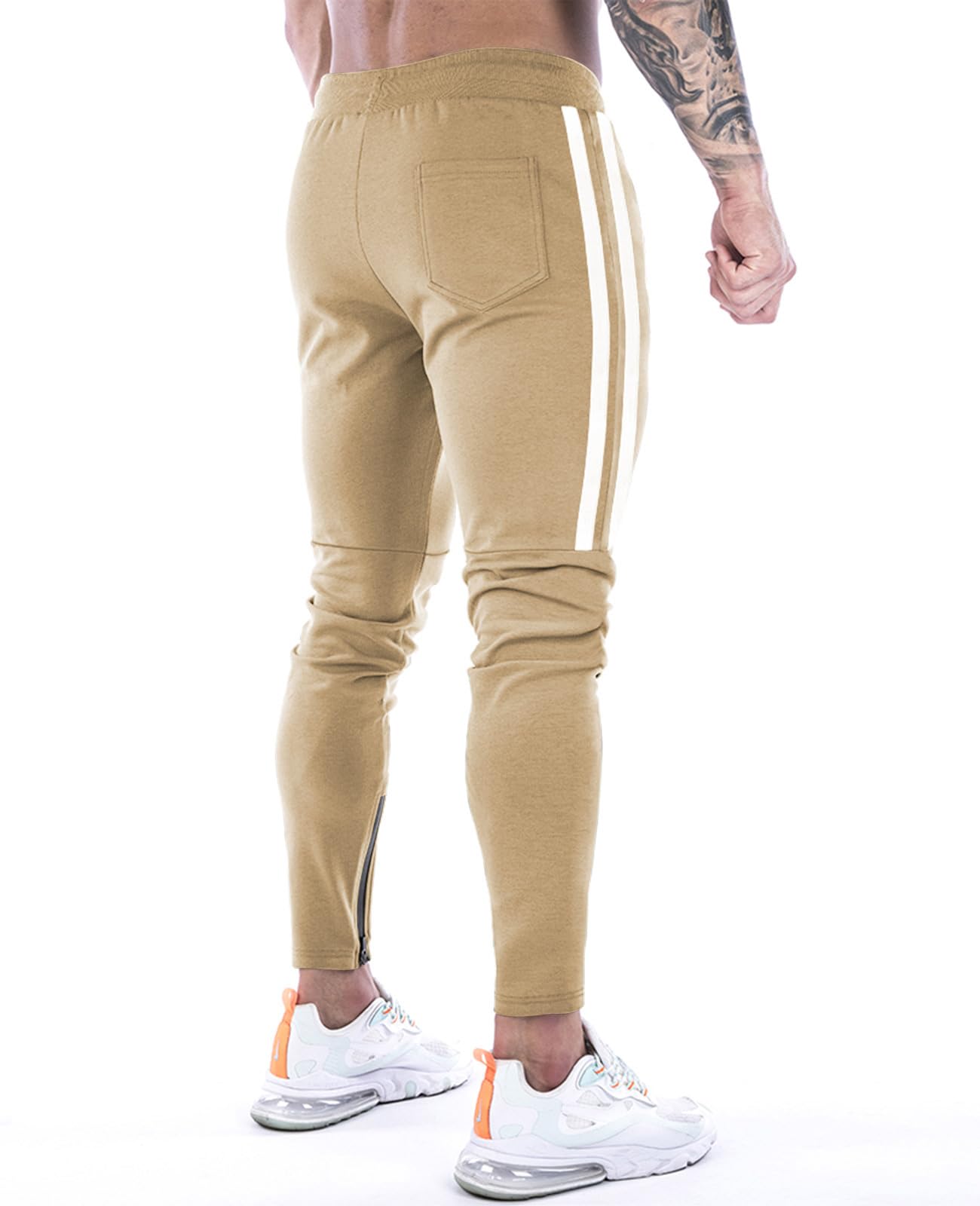 Suwangi Pantaloni Tuta Uomo Palestra Running della Allenamento Slim Fit Design a Righe con Tasche Zip