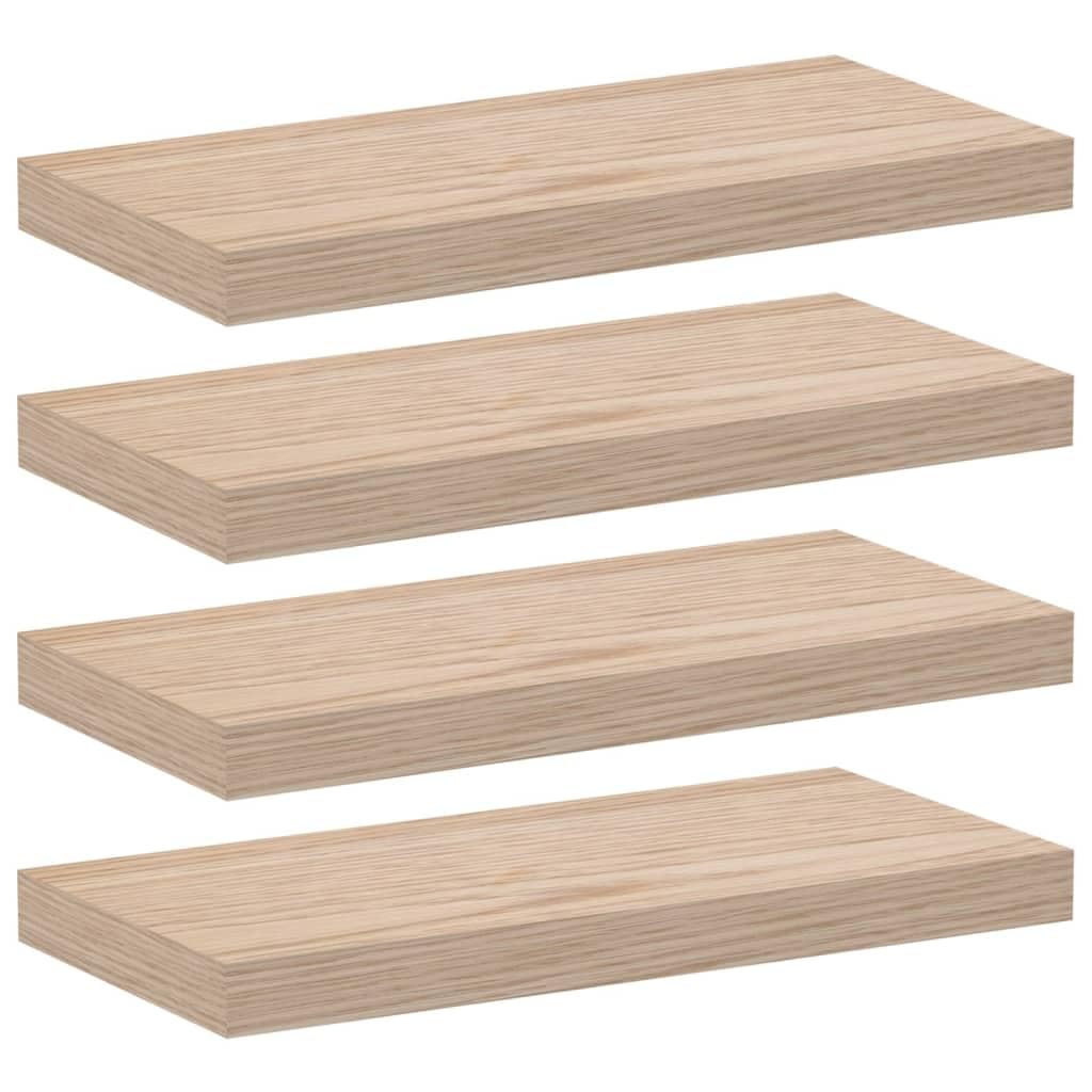 Juego de 4 estantes flotantes de 50 x 23,5 cm, estantes de pared de madera con chapa de roble, estantes rectangulares flotantes para salón, cocina y pasillo, soporte invisible