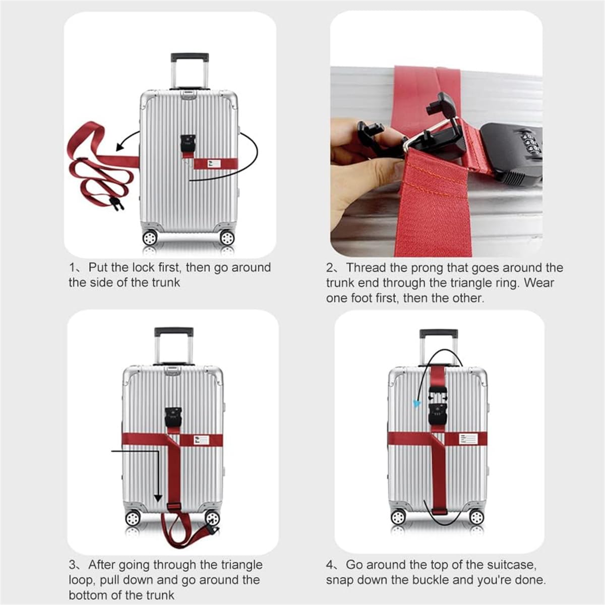 Cinghie per bagagli, 2 cinghie per valigie con lucchetto con password, scheda informativa, accessori da viaggio regolabili, cinture per valigie con fibbia (arancione, set da 2 pezzi