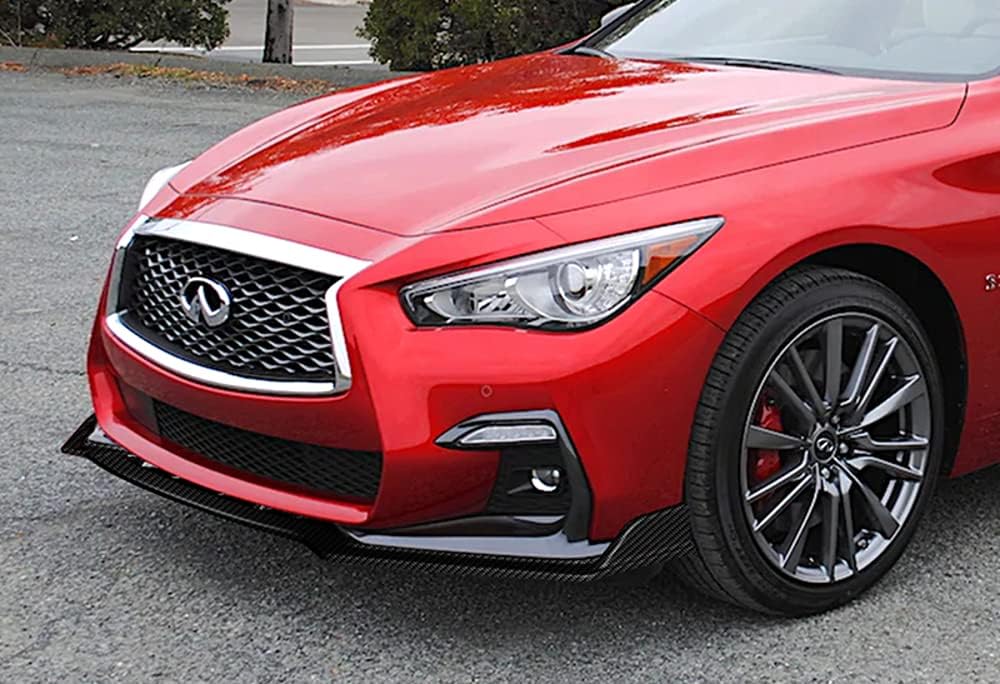 Front Bumper Lip fit for Compatible with 2018-2024Infiniti Q50 Sport Model Only, Front Lip Spoiler Air Chin Body Kit Splitter Painted Glossy Carbon Fiber ABS, 2019 2020 2021 2022 2023