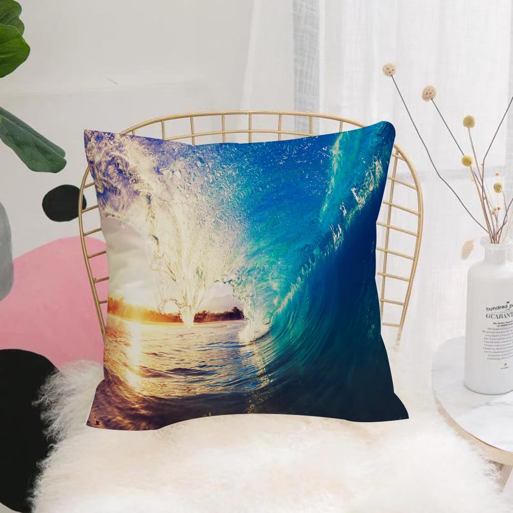 HYOSXW Cushion Cover,Throw Pillow Case Home Decorative for Living Room Bedroom Sofa Chair 16X16 Inch,Ocean, Sunrise in Las Olas Perspective of the Surfing Person Scenario,Pillowcase 40X40cm