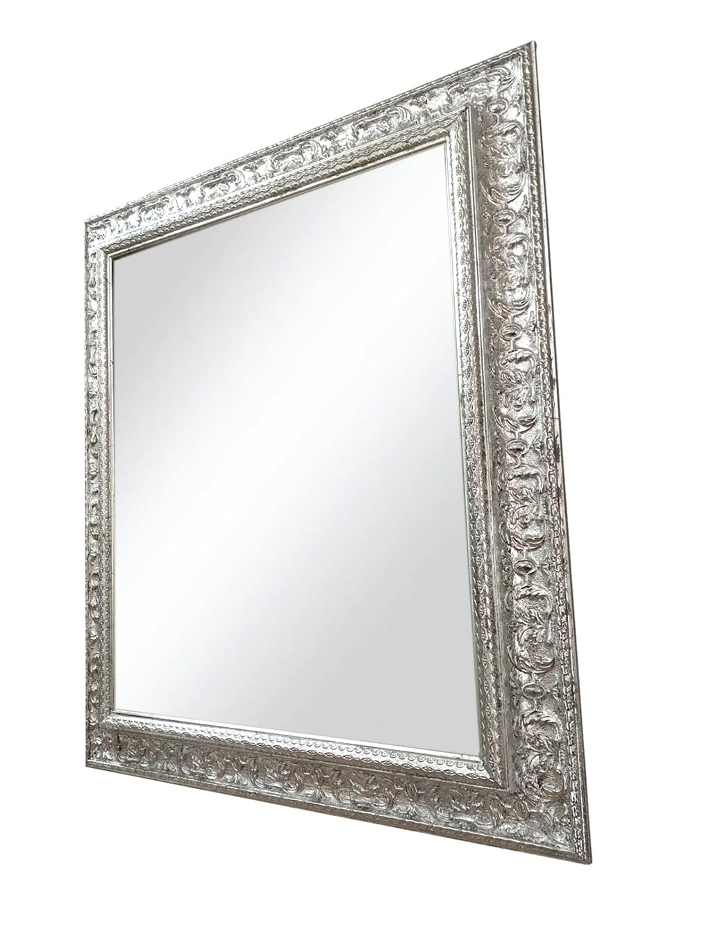 Specchio da parete classico Barocco su misura 90x120 cm, decorativo Rettangolare – Design Elegante specchiera per Casa e Ufficio, argento anticato D621A