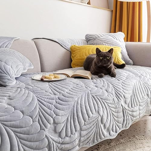 Miniatura 2 de vctops Funda de franela súper suave para sofá modular con patrón de hojas, antideslizante, acolchada en forma de L, funda de sofá gruesa de felpa