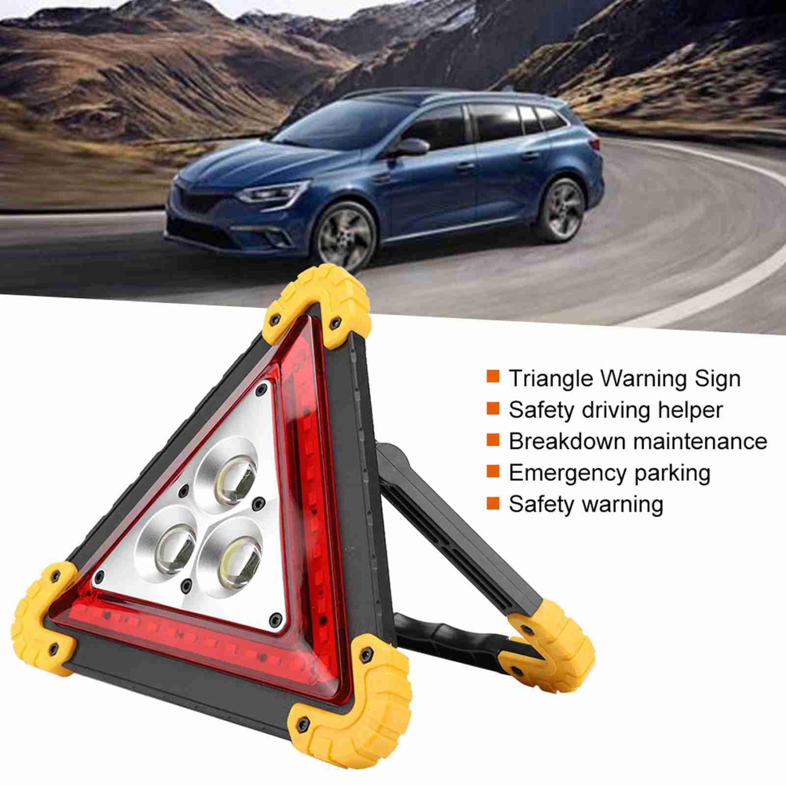 Triangle d'arrêt d'urgence multifonction 30 W pour voiture avec voyant d'avertissement LED rouge
