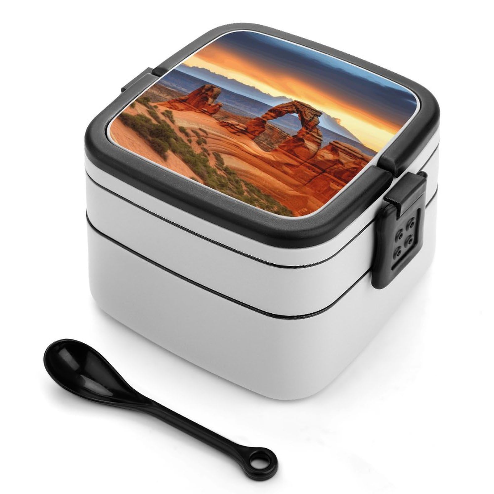 FekiLoot Arches National Park Bento Box Adult Lunch Box Sealed Bento Lunch Boxes with Spoon Sturdy Double Layer Bento Boxes Snap-on Design Leak Proof Lunch Containers Ideal for Work