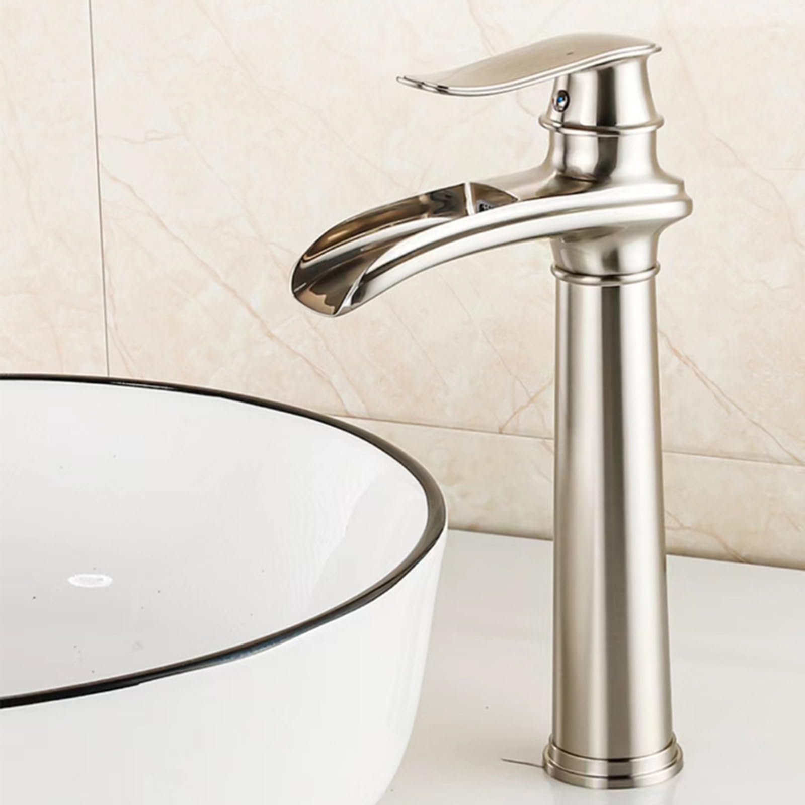 FQWNCIEG Bathroom Sink Taps Basin Mixer Tap Bathroom Sink Waterfall Tap Brushed Bathroom One Hole Basin Taps Tall