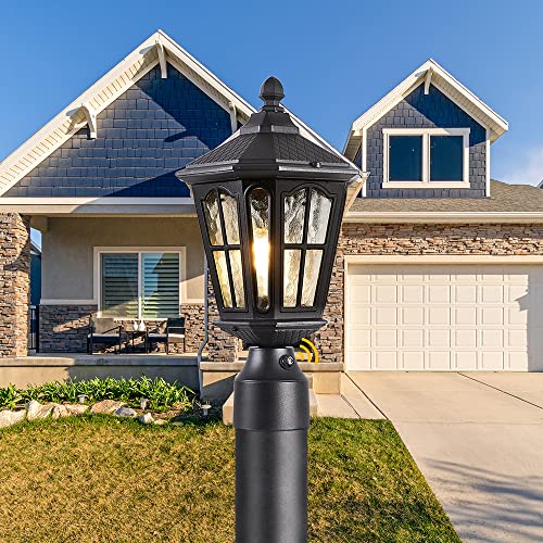 Eliphil Dusk To Dawn Outdoor Post Light, Pole Lantern Lighting With Pier Mount Base,Lamp Post Light Fixture ,Waterproof，Matte Black (Bj1010) #TOP6