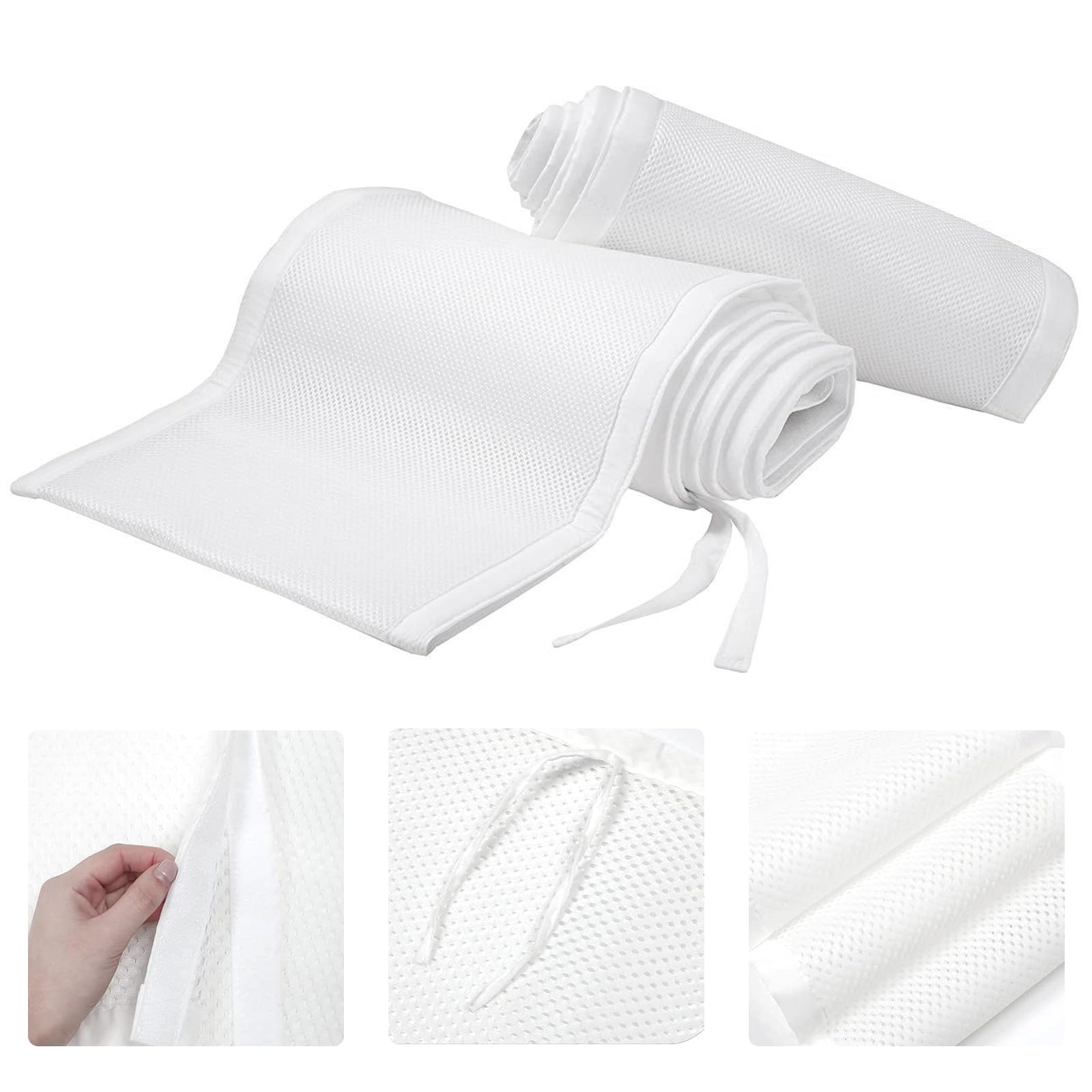 2 Pièces Tours de Lit Bébé Cabane,4 Côtés Tour de Lit Respirant Doublure en Maille 3D Anti-Flux d'air,Réglable,Amovible - 340cmx30cm + 160cmx30cm