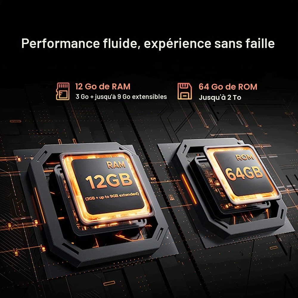 DOOGEE Fire 5 4G Téléphone Portable Incassable, 13000mAh 10W Android 15 Smartphone Incassable,6.6" HD+90Hz, 16MP+8MP AI Caméra, 12Go+64Go/2TB, IP68/NFC/OTG/GPS (Noir)