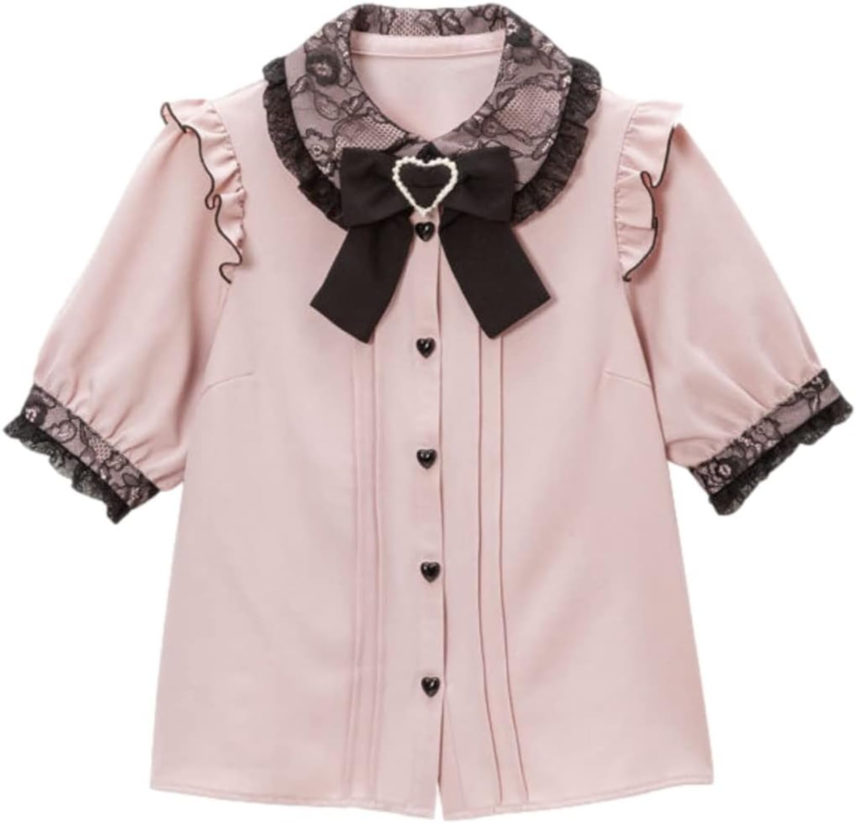 Pokn Lolita Fashion Jirai Kei Fashion Women Lolita camicetta in pizzo manica corta a sbuffo camicia gotica kawaii con volant top con fiocco