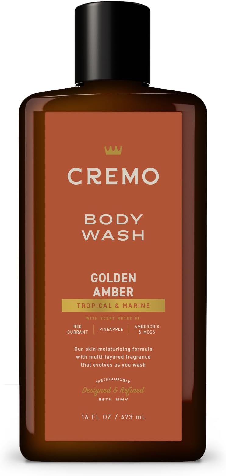 Rich-Lathering Golden Amber Body Wash for Men, Notes of Red Currant, Pineapple, Ambergris and Moss, 16 Fl Oz