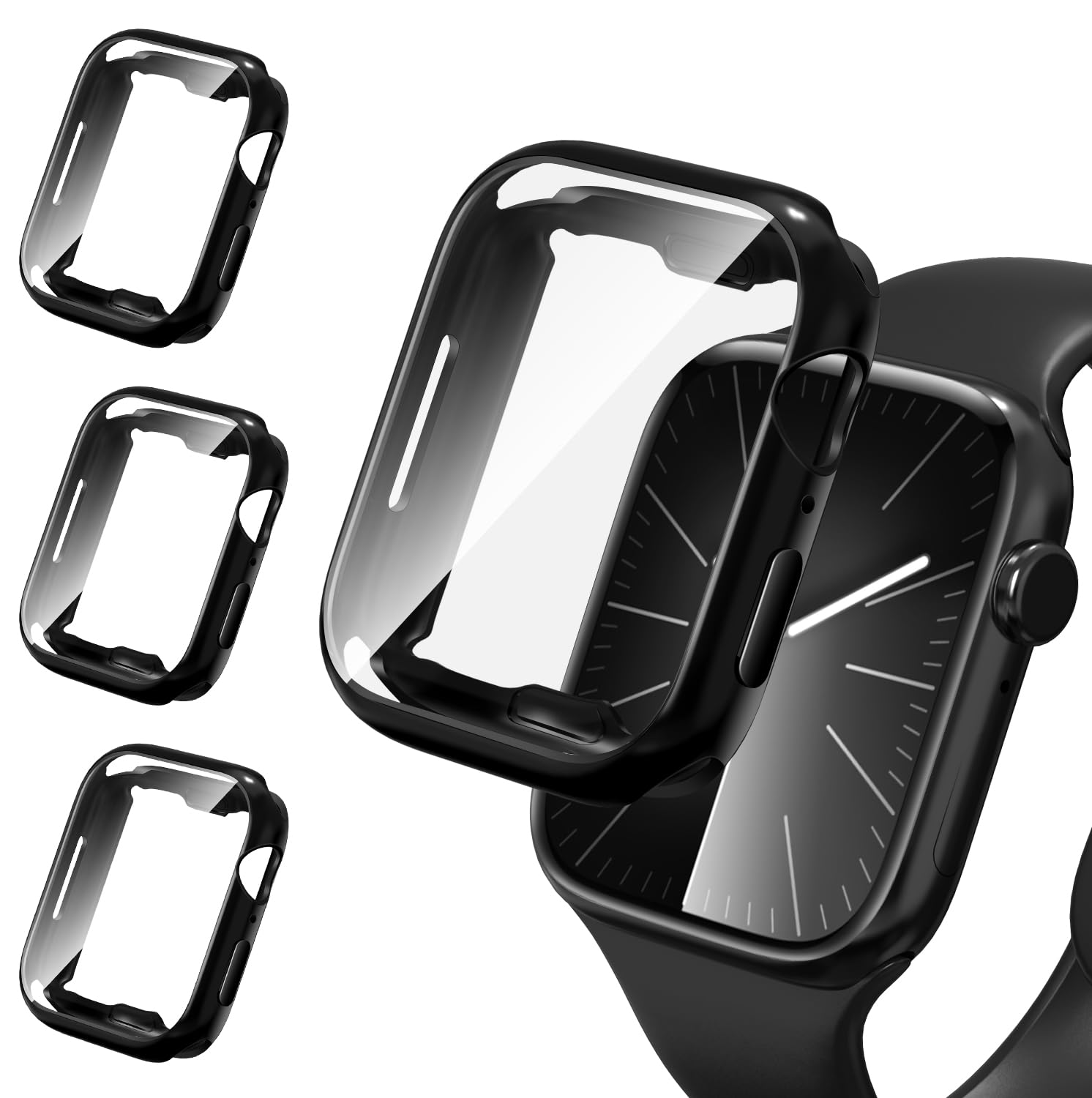 ivoler 3 sztuki etui z folią ochronną do Apple Watch 41 mm Series 9 8 7, pełne pokrycie, odporne na uderzenia i zarysowania, ultracienkie, miękkie etui ochronne z termoplastycznego poliuretanu (TPU