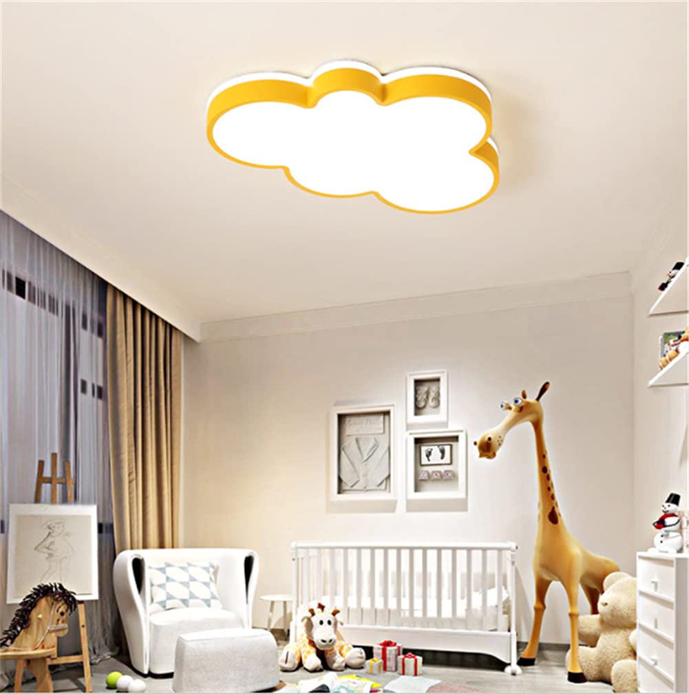 Kid’s Room LED Ceiling Lamp Creative Cloud Shape Flush Mount Ceiling Light Fixture Cartoon Acrylic Close to Ceiling Chandelier Lighting for Children Room Kid’s Bedroom (Yellow,19’’W-White Light) 92(Y