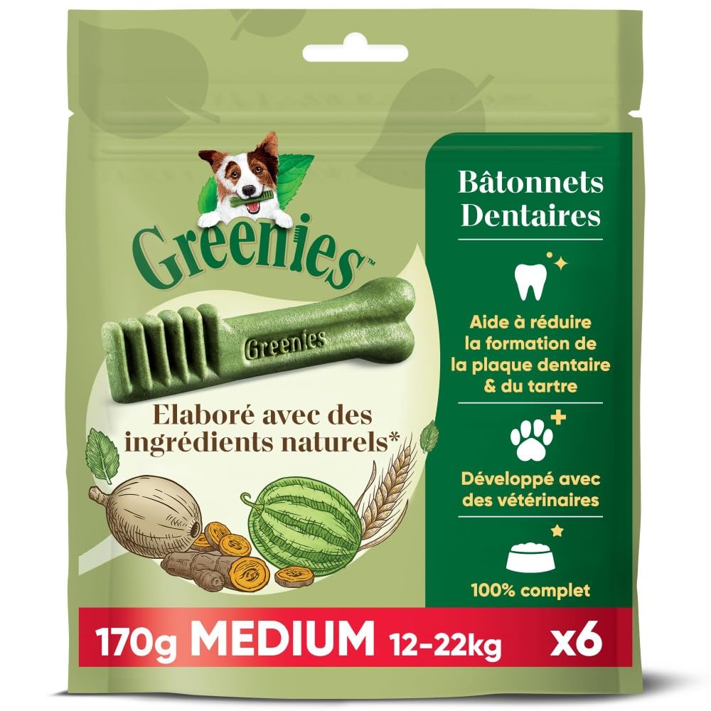 GREENIES Original Medium – Friandises à Mâcher pour Chien Moyen – 18 Sticks pour Une Bonne Hygiène Bucco-Dentaire – 170g