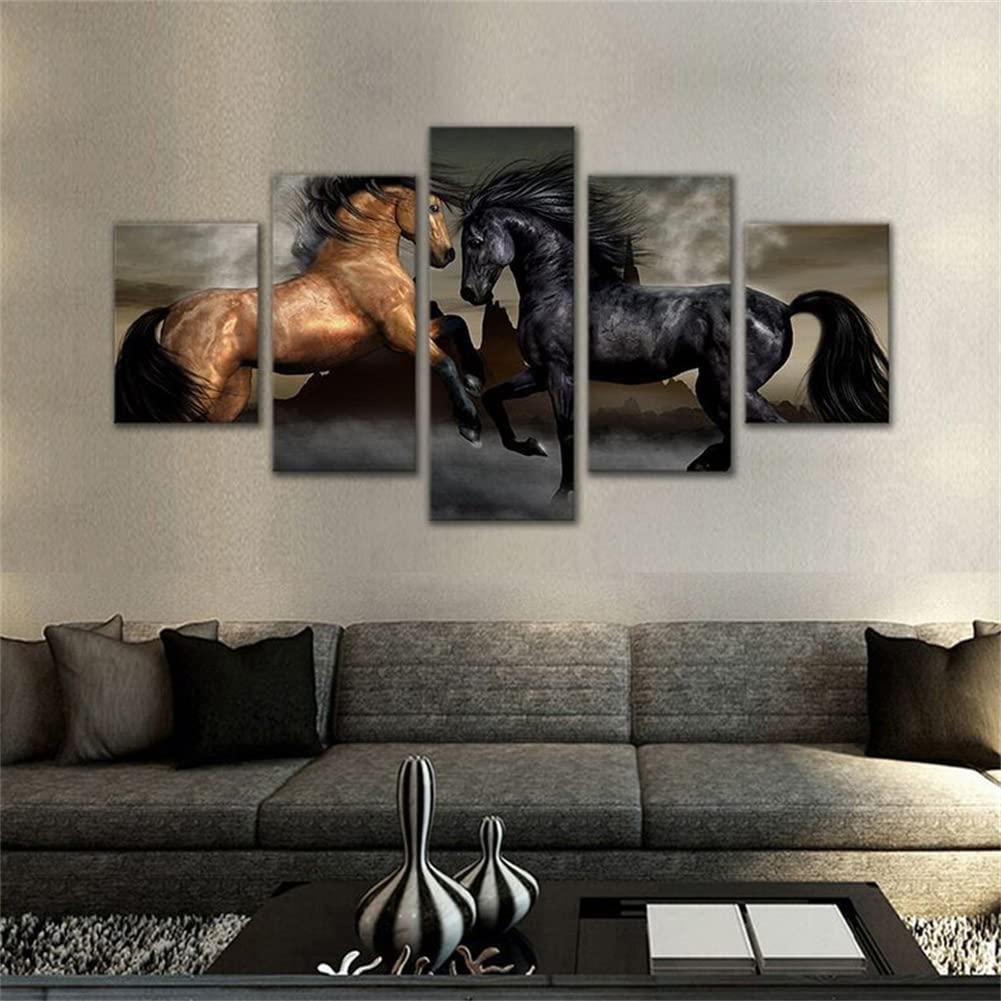 Broderie diamant chevaux grand format DIY avec strass ronds pour déco murale