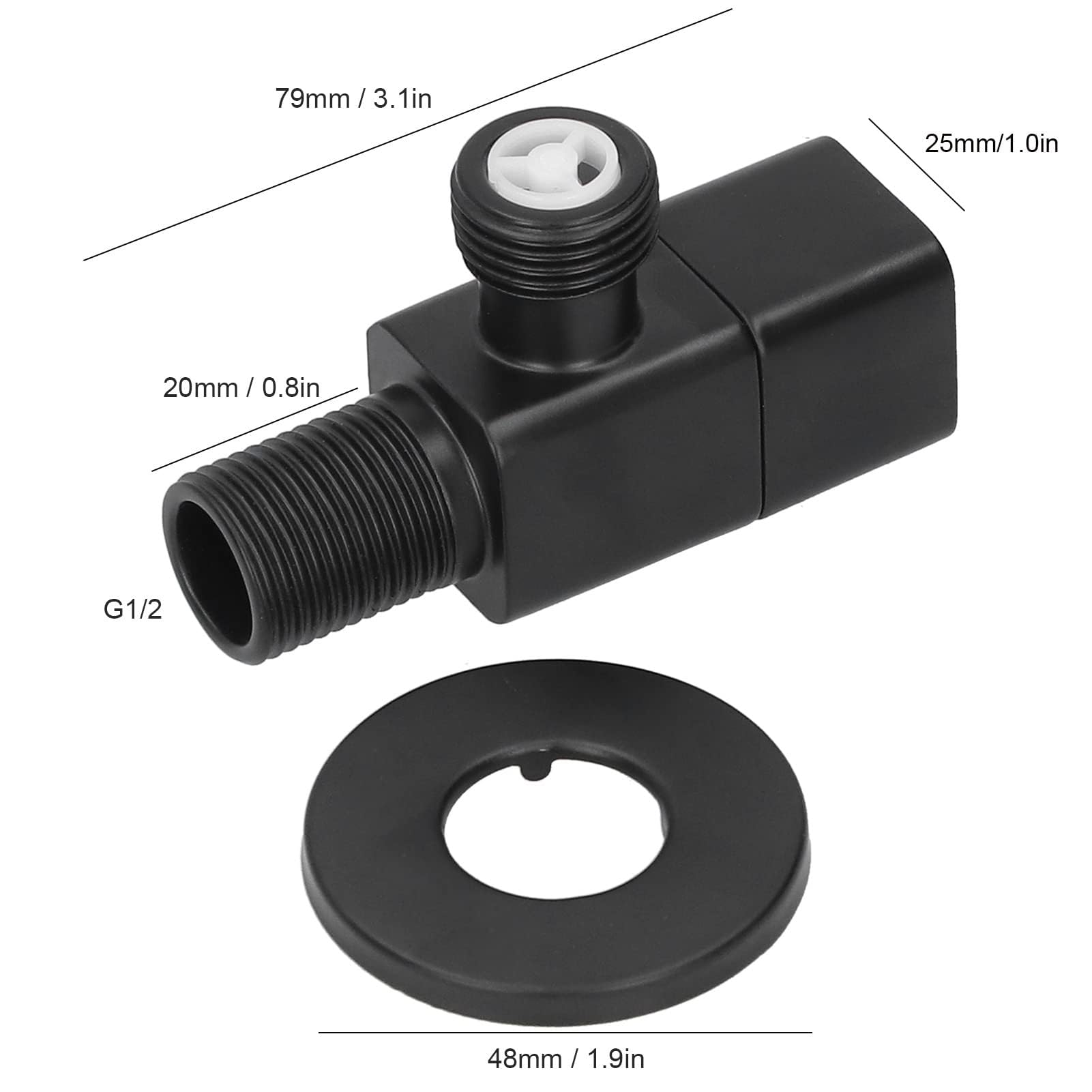 Valvola di Arresto Ad Angolo Quadrato, G1/2 "In Ottone Nero Opaco Valvola di Arresto Miscelatrice Valvola di Arresto Acqua per Bagno Wc Lavabo (Nero*2)