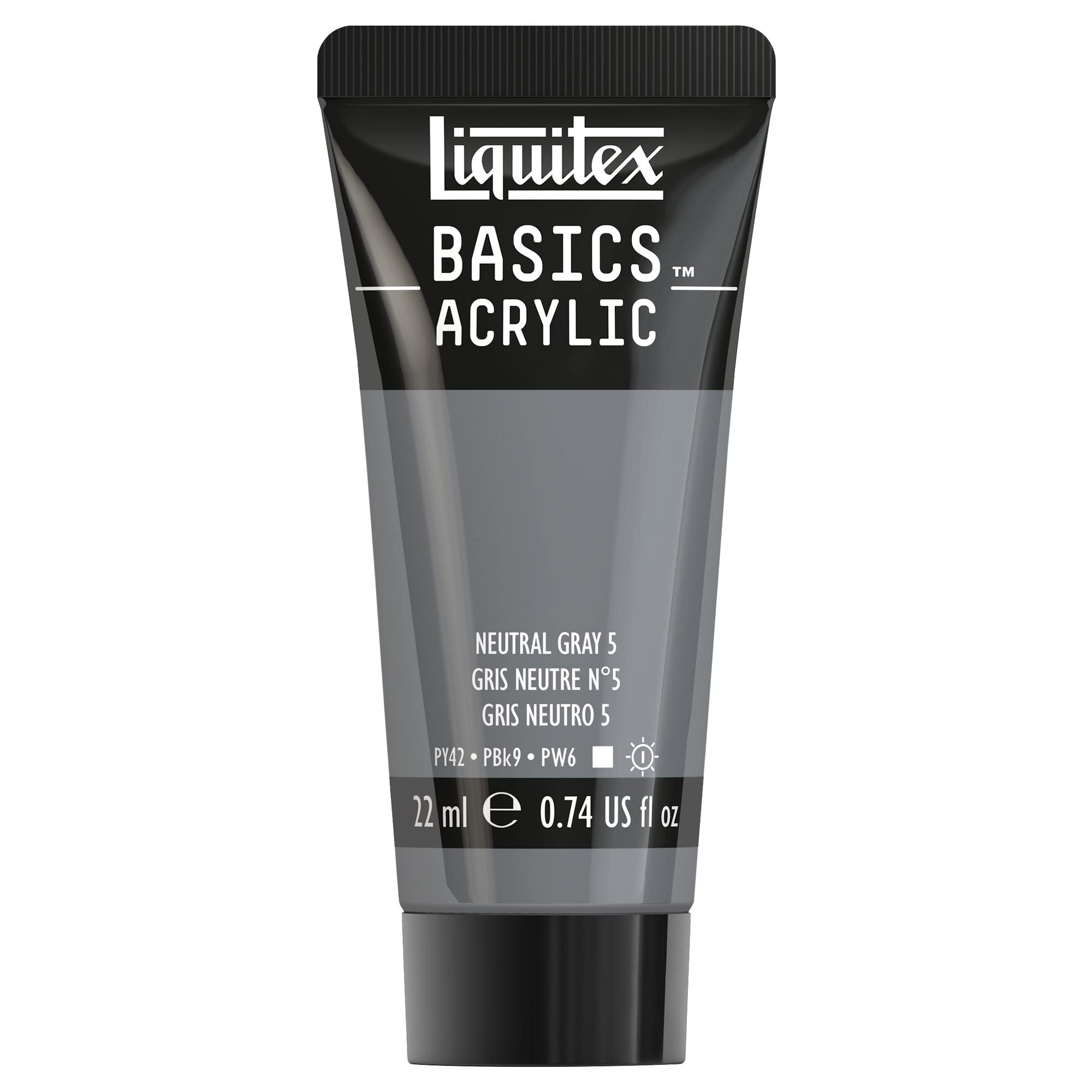 Liquitex 8870472 Basics Acrylfarbe - Neutralgrau Nr. 5-22 ml Tube, lichtecht, mittlere Viskosität, seidenglänzend, monopigmentiert, Archivqualität