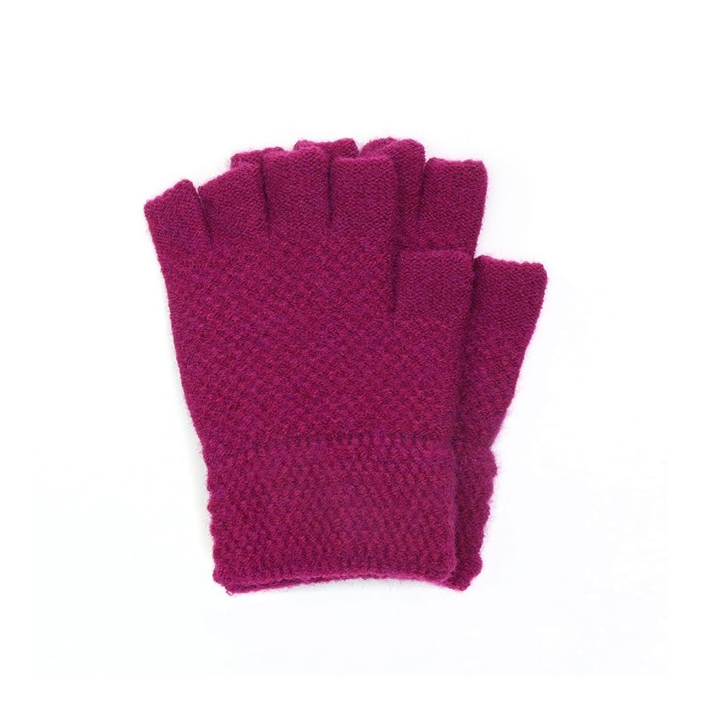 Pom Peace of Mind Knitted Fingerless Gloves for Ladies, Arm Heat, Ideal for Cold, Driving, Cycling - Half Finger Gloves One Size (Magenta Pink)