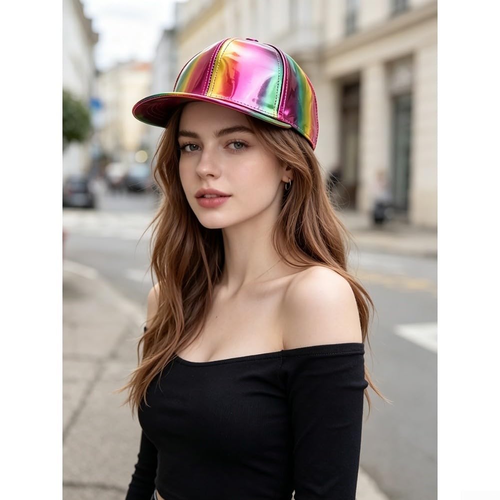 Gorra de Béisbol Holográfica PU Ajustable Iridiscente Gorra de