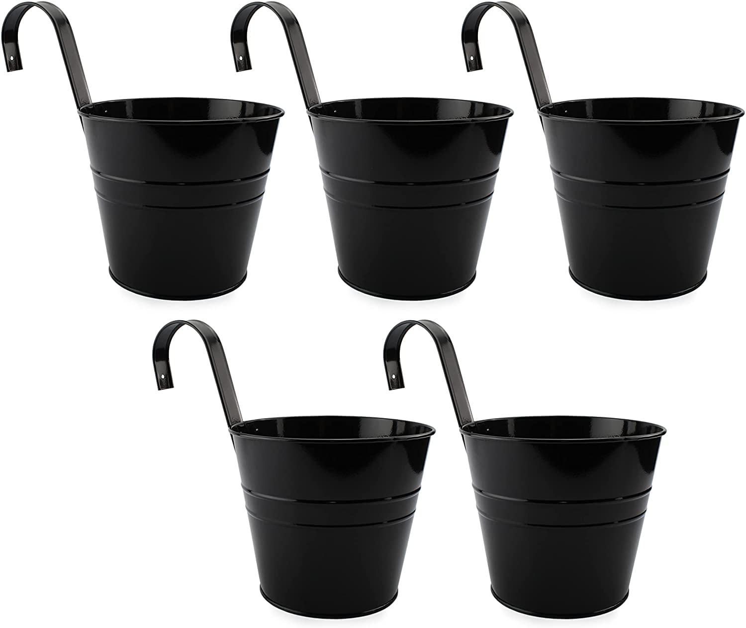 Pots de fleurs à suspendre en métal noir avec trous de drainage et chaînes solides