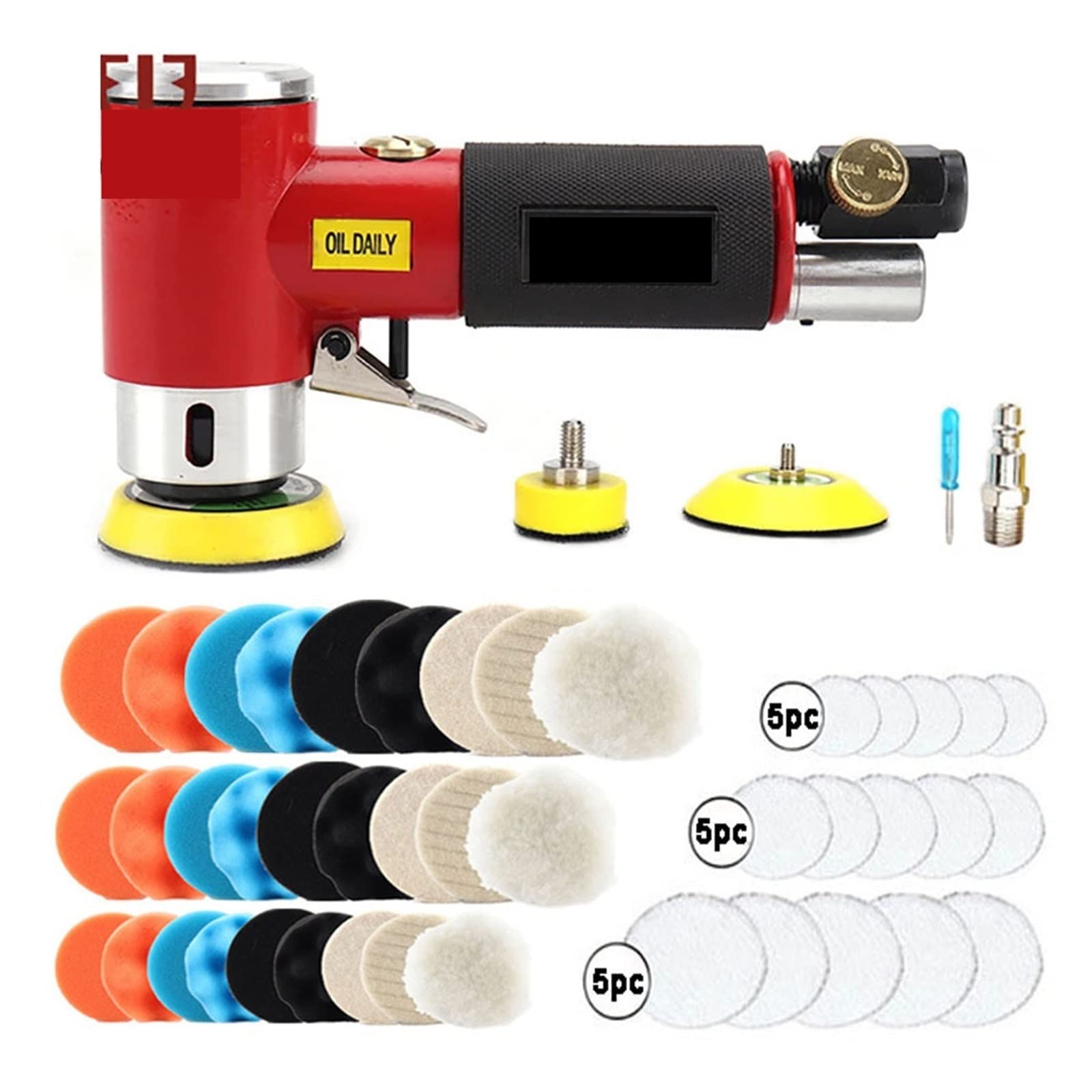 LNHHG Mini Air Sander Right Angle Pneumatic Orbital Polisher Machine & Polishing Sponge Pads For Auto Body Waxing Buffing Kits(48pcs Red Set)