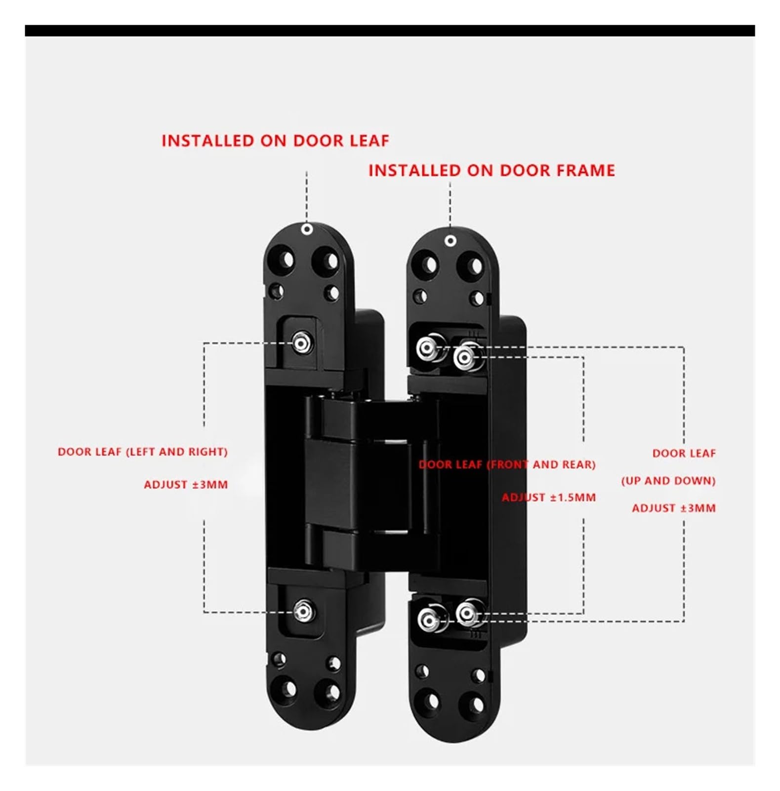 Bisagra de puerta oculta ajustable aleación zinc | Bisagra de puerta oculta ajustable de varios tamaños, multicolor, 2 piezas(Black,177*28mm)
