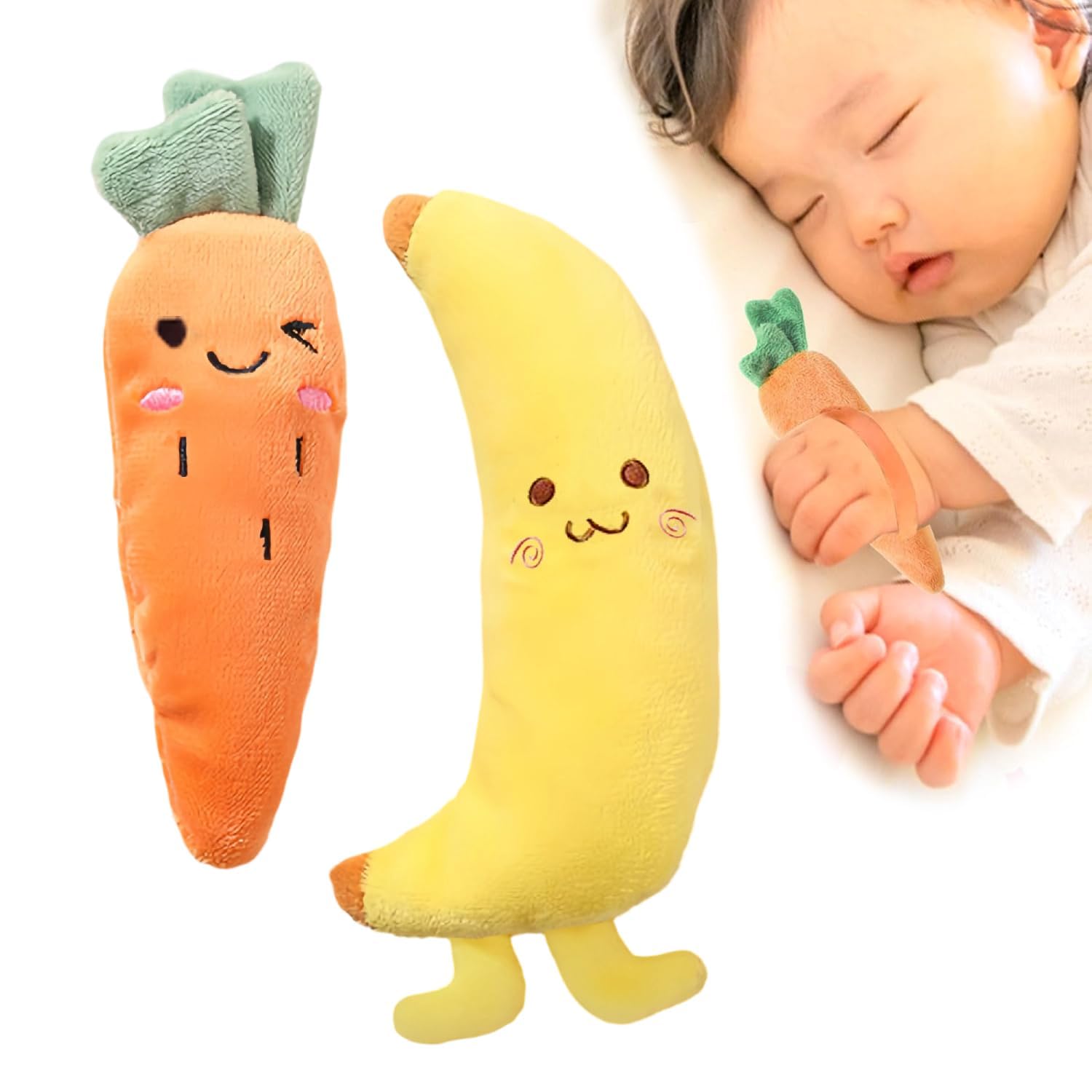 Baby Anti-Moro Reflex Rattle Set Carrot Banana Plush Grip Toy Newborn