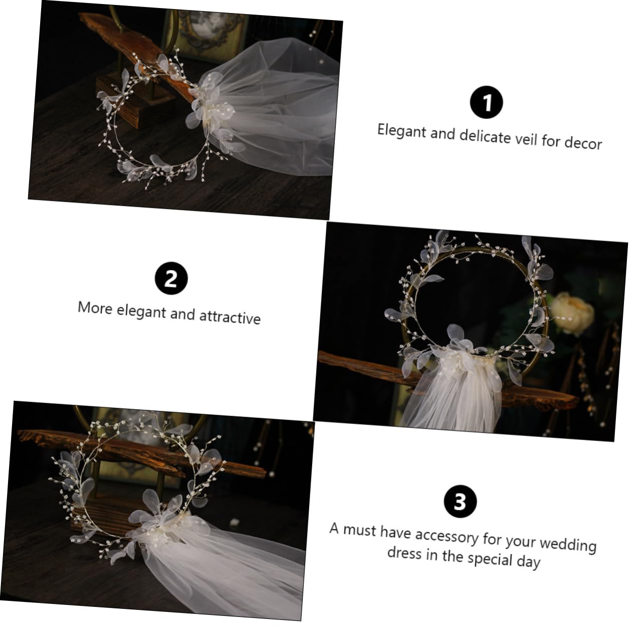 minkissy Weißer Schleier aus Tüll Kreatives Haaraccessoire für Frauen mit Perlenverzierung Elegantes Kopfschmuck für Hochzeit und Festlichkeiten