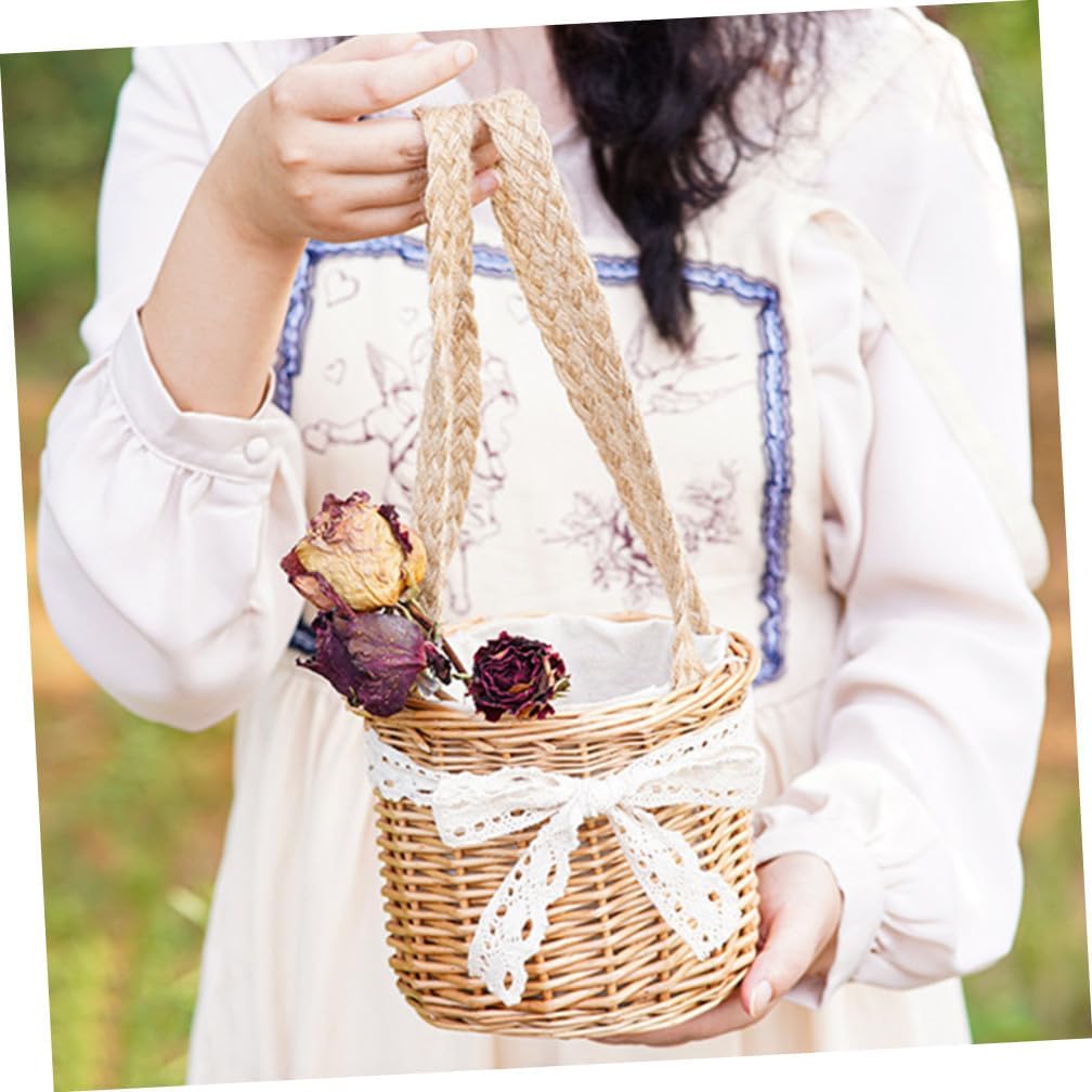 Woven Storage Basket with Handle Bunny Ear Design for Flowers image 3