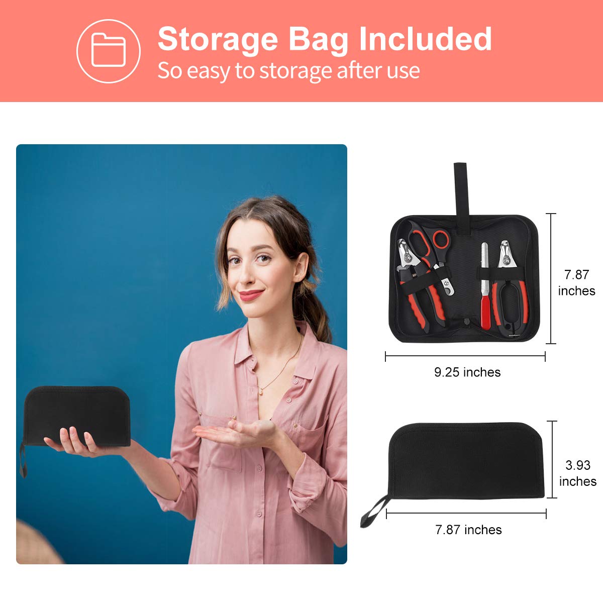 Dog Nail Clippers Trimmer Set, Quick Safety Guard to Avoid Over-Cutting, Stainless Steel Razor Sharp Blades, Sturdy Non-Slip Handles, Storage Case and Nail File, Professional Pet Grooming - image 2