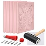 5 Pack 4x6 Pale Pink Rubber Stamp Carving Blocks Linoleum Block with Linoleum Cutter and Rubber Brayer Roller for Stamp Maker Printmaking Supplies