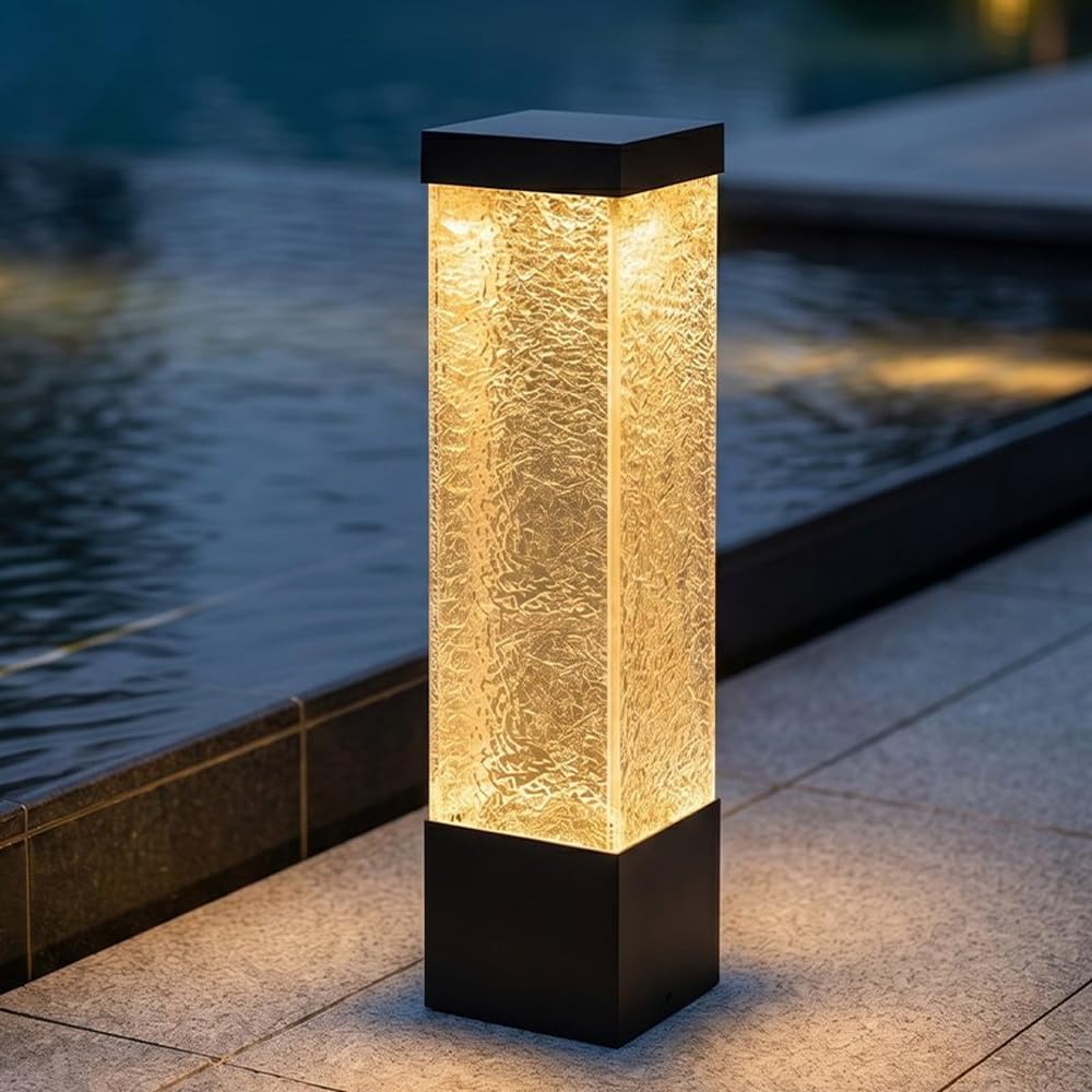 Yvamnad Multicolor Solar Landscape Pathway Light For Outdoor Path Lighting Modern Solar Powered Bollard Lights Waterproof Landscape Lamp Post Lights Black Square Lawn Floor Lamp For Driveway Yard Garden Walkway Sidewalk