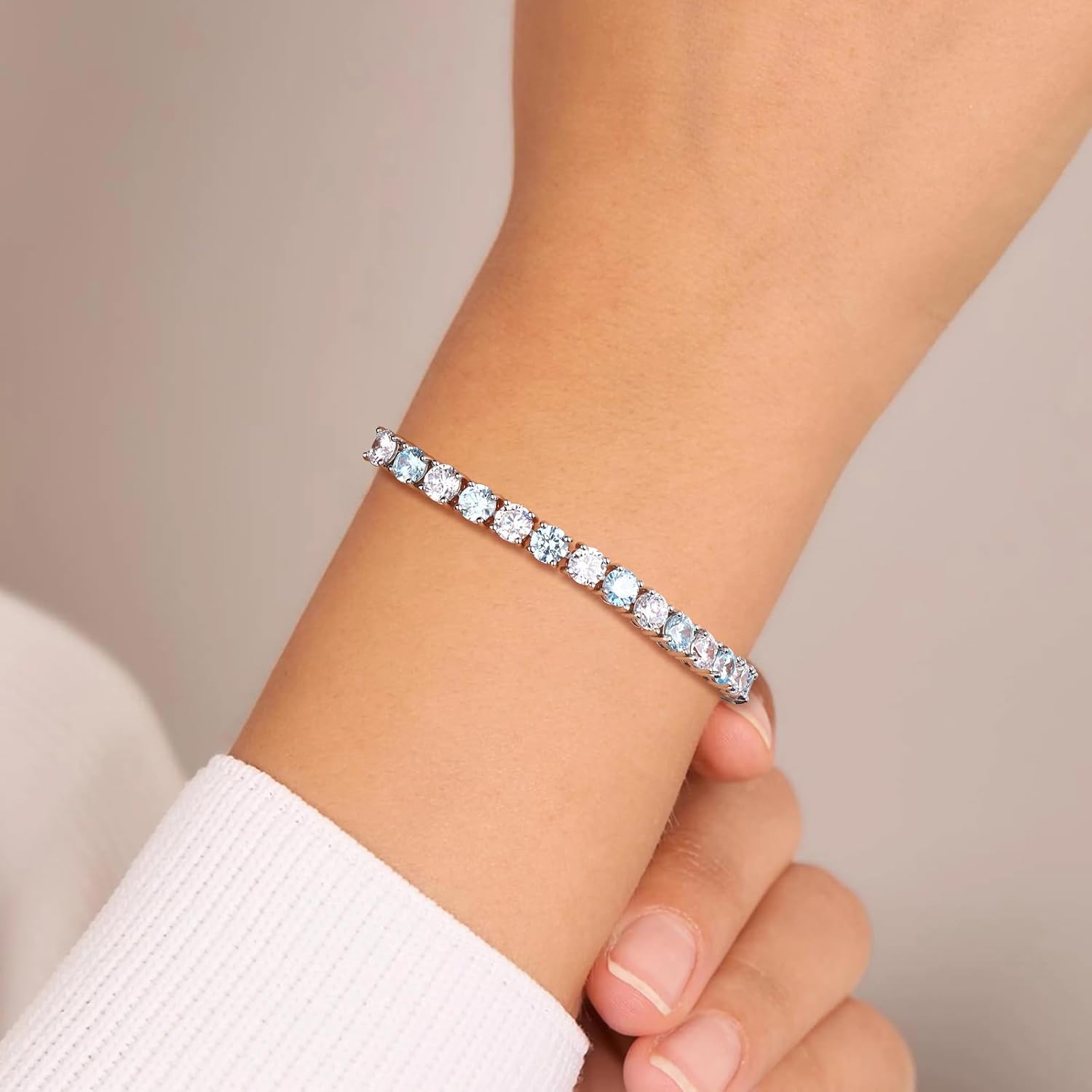 Luxury White Gold Sterling Silver 5mm Wide Cubic Zirconia and Birthstone Tennis Bracelets for Women Birthday Wedding Everyday, 7.25"