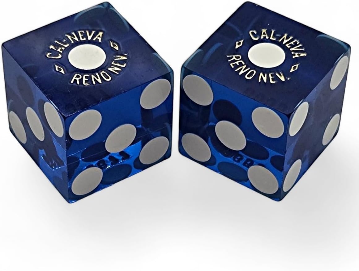 Authentic Casino Dice w/Pouch + Genuine Leather Cup Wide Opening (Red Felt Lining, Reno Cal Neva Best Best Blue Polished)