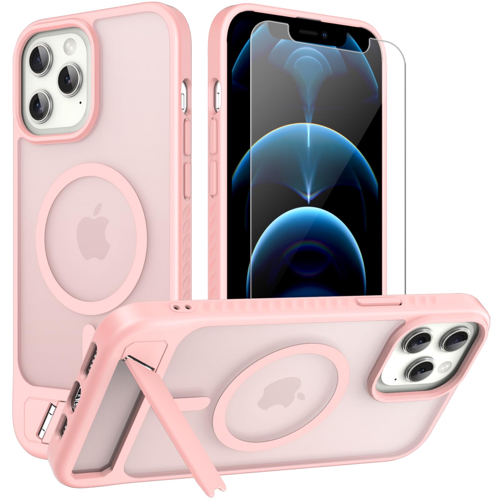 for iPhone 12 Pro Max case: [fit for Magsafe] Strong Magnetic & Invisible Stand, Military-Grade Protection with Screen Protector, Adjustable Kickstand
