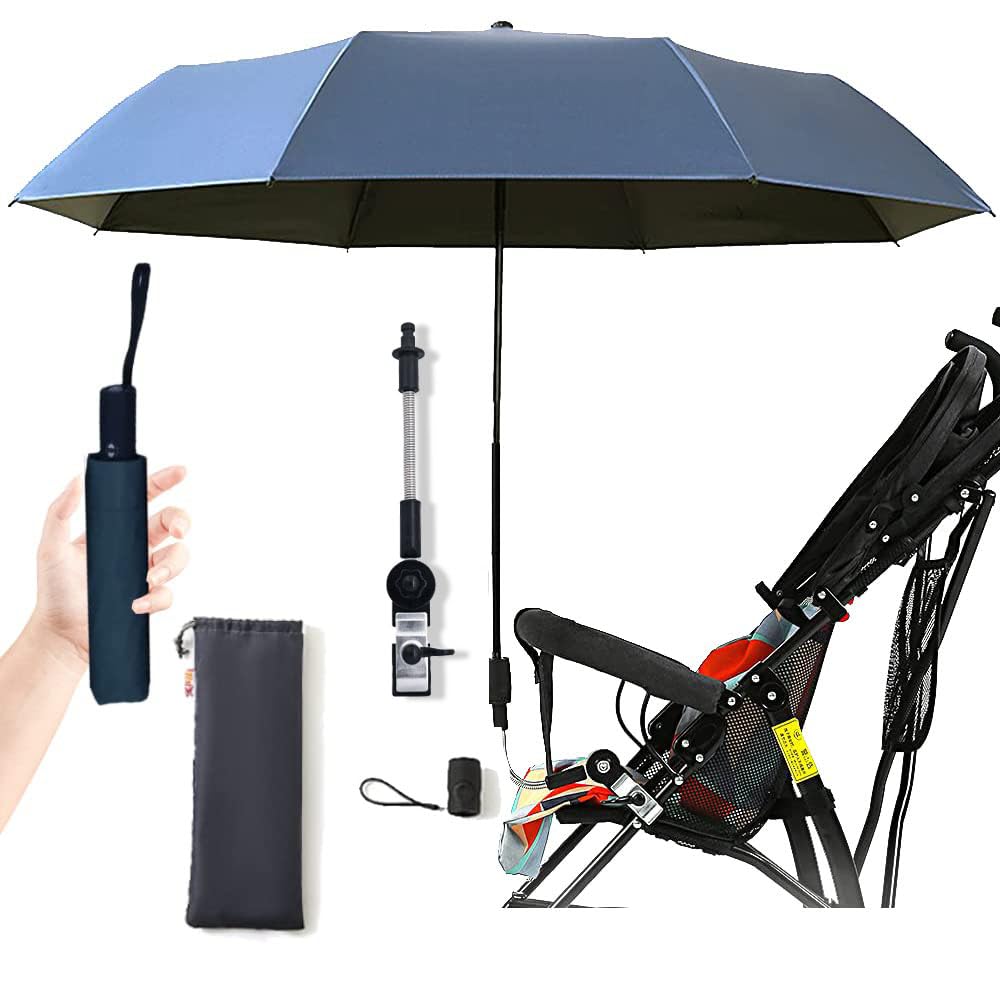 Nakazawa Sombrilla Carro Bebé Universal para Protección Solar - Sombrilla Carro, Bebé Ajustable para Todos los Modelos de Carritos de Bebé, Paraguas universal plegable.(Azul oscuro)…