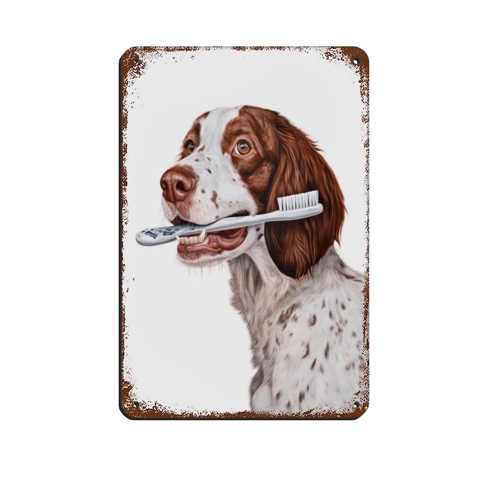 Brittany Spaniel Dog Bathroom Art Retro Poster Metal Tin Sign Chic Art Retro Iron Painting Bar People Cave Cafe Family Garage Poster Wall Decoration 8x12inch(20x30cm)