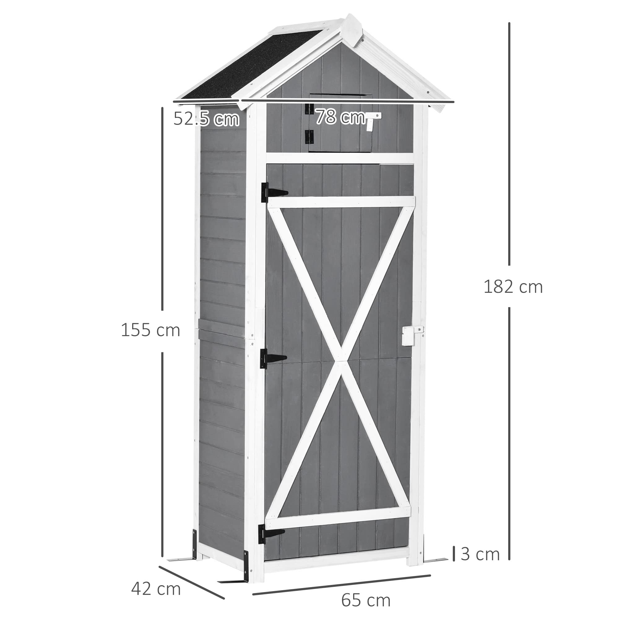 Outsunny Capanno da Giardino in Legno di Abete, 78x52.5x182 cm, Grigia