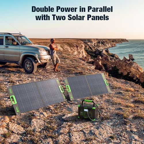 Image of 500W Portable Power Station with 100W Foldable Solar Panel,Solar Generator | 519.48Wh Outdoor Solar Generator Backup Battery Pack with 2 AC Outlets, for RV, Van, Camping, Climbing, Home Emergency Use