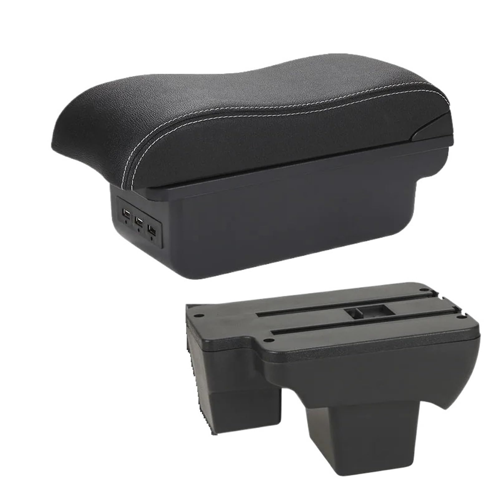 Ggwqoops Car Armrests For VW For Polo 2020-2024 Car Armrest Box Curved Surface Storage Accessories Armrest Box(B3 Black white 3USB)