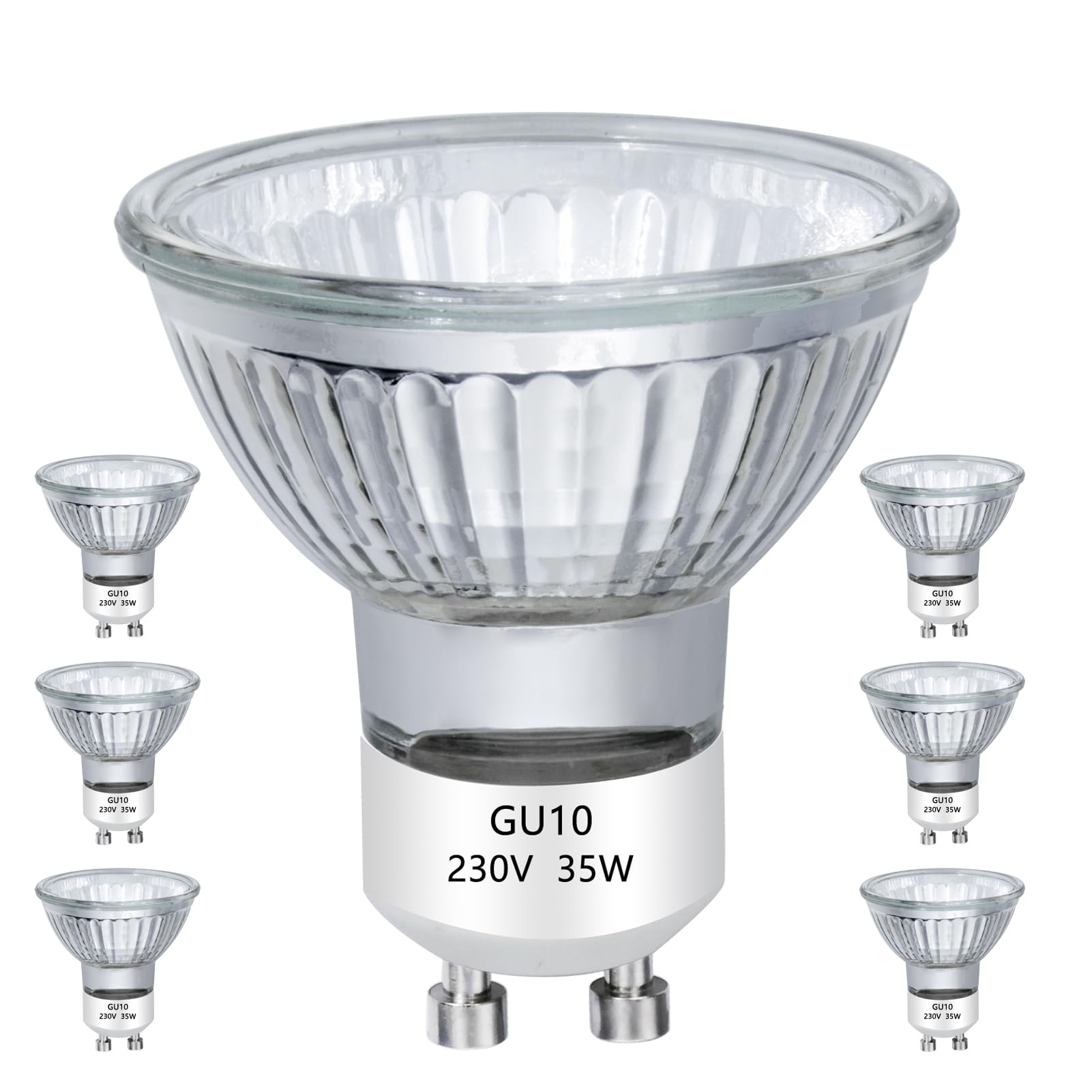 35W GU10 Halogen Light Bulb, Gu10 Spotlight Bulb 2 Pin 38° Beam Dimmable for Track Light Bulbs Glass Cover for Range Hood Light Bulbs, 2800K Warm White, 6 Pieces