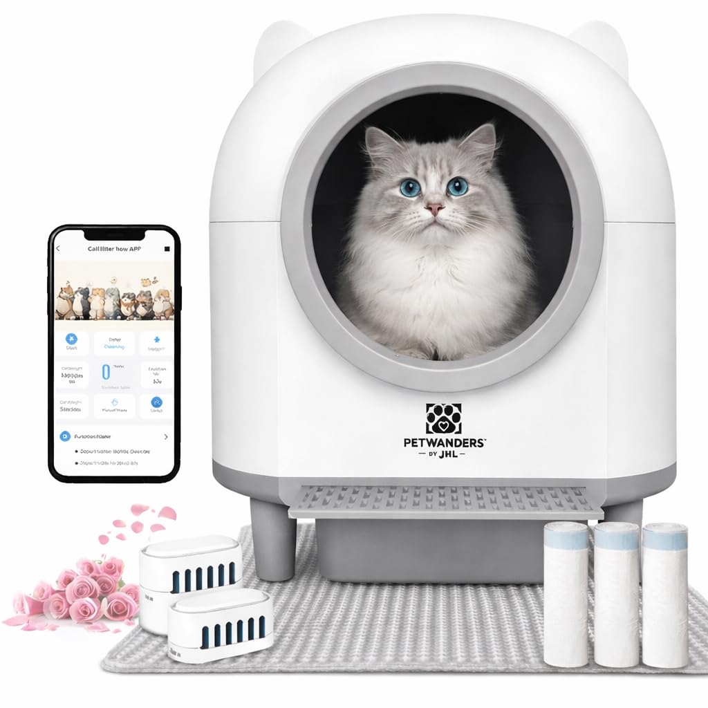 PetWanders Arenero Automático Caixa de Areia para Gatos Autolimpiable con App, 10 Sensores de Seguridad, Gran Capacidad 90L, sin Olores, Compatible con Todo Tipo de Arena